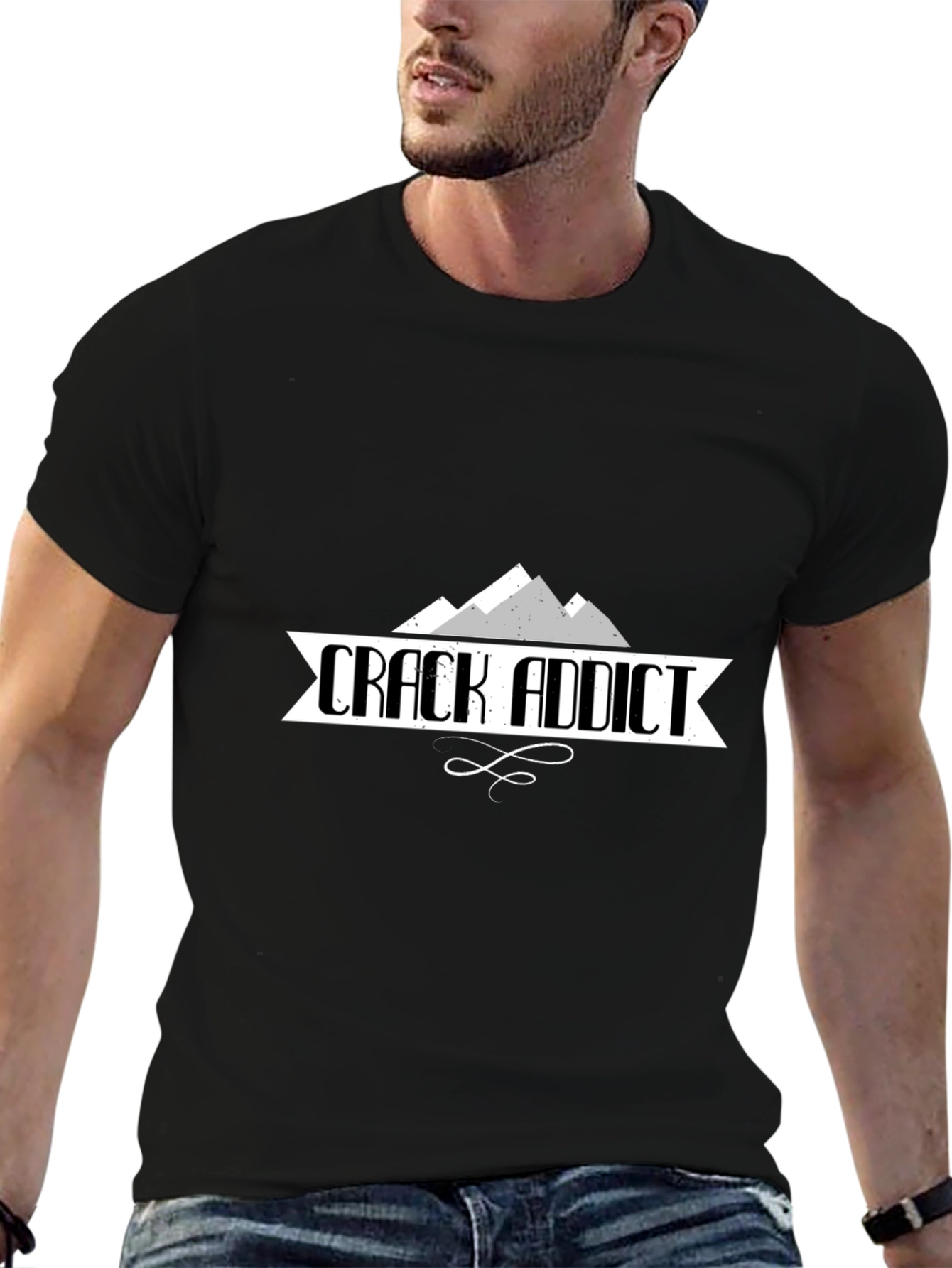Crack Addict Graphic Print Black T-Shirt
