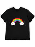 Rainbow Cloud Graphic Tee - Black Cotton T-Shirt
