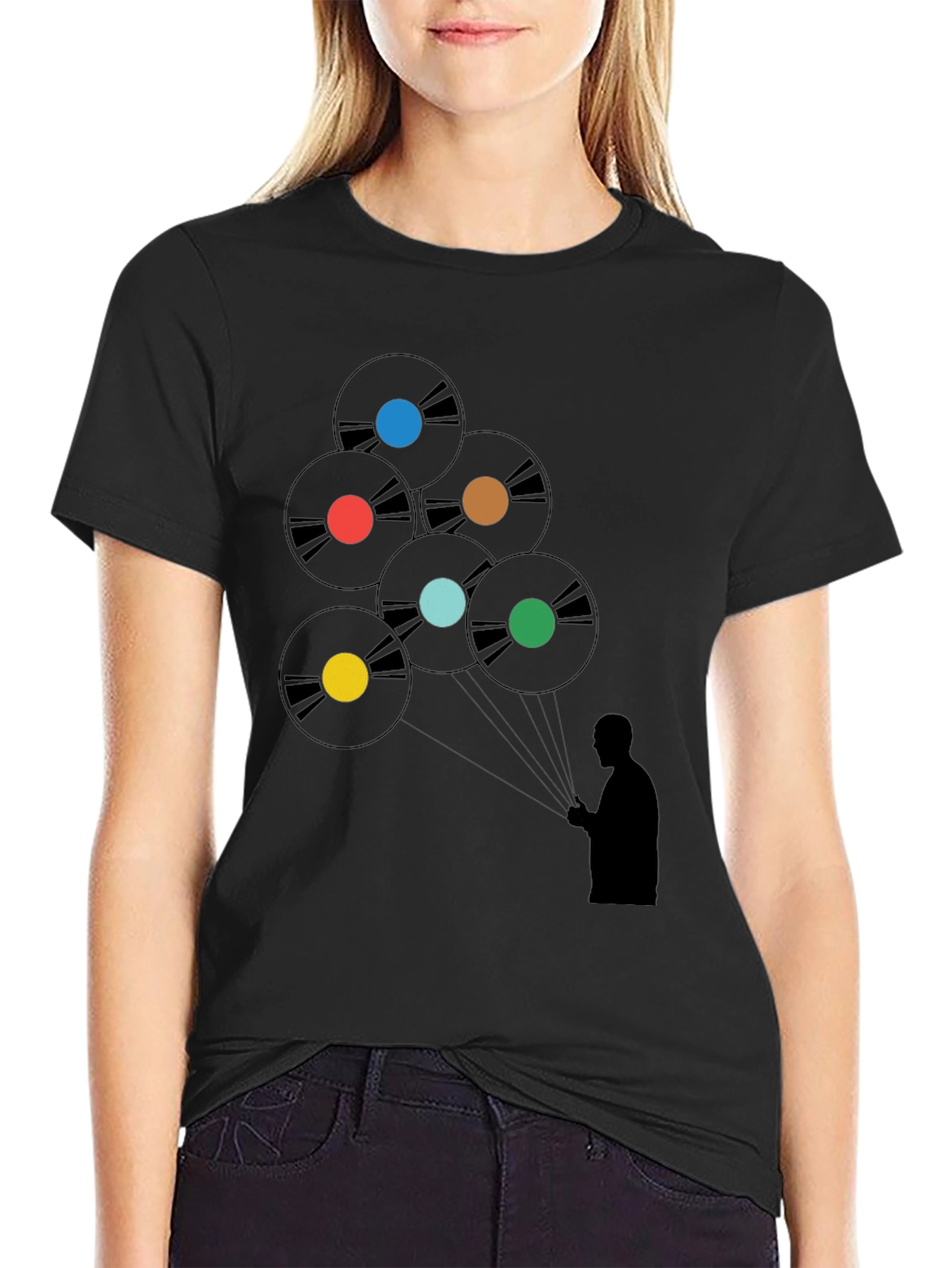Vinyl Record Balloon Graphic Tee - Stylish Music Lover Shirt