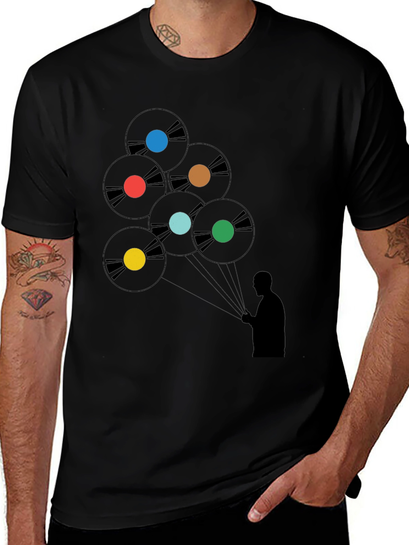 Vinyl Record Balloon Graphic Tee - Stylish Music Lover Shirt