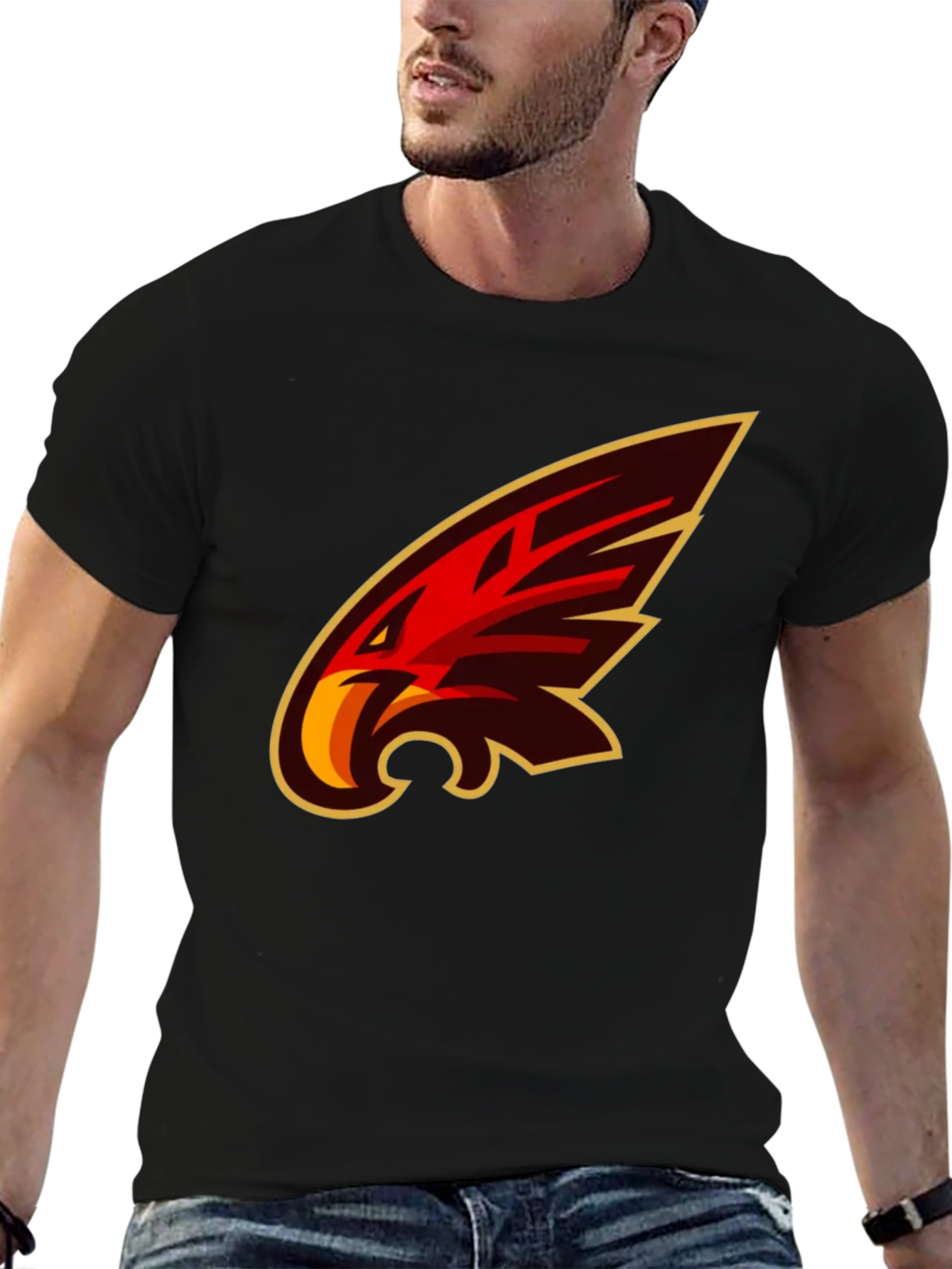 Mens Black T-Shirt with Bold Graphic Eagle Design