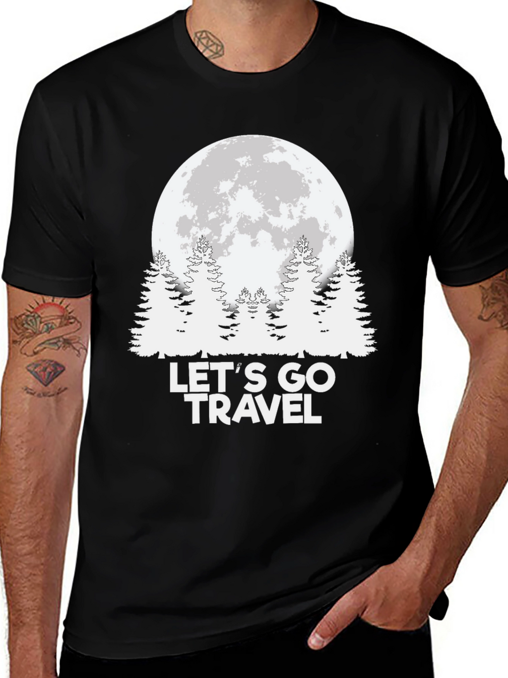 Lets Go Travel Moon Graphic Tee - Black