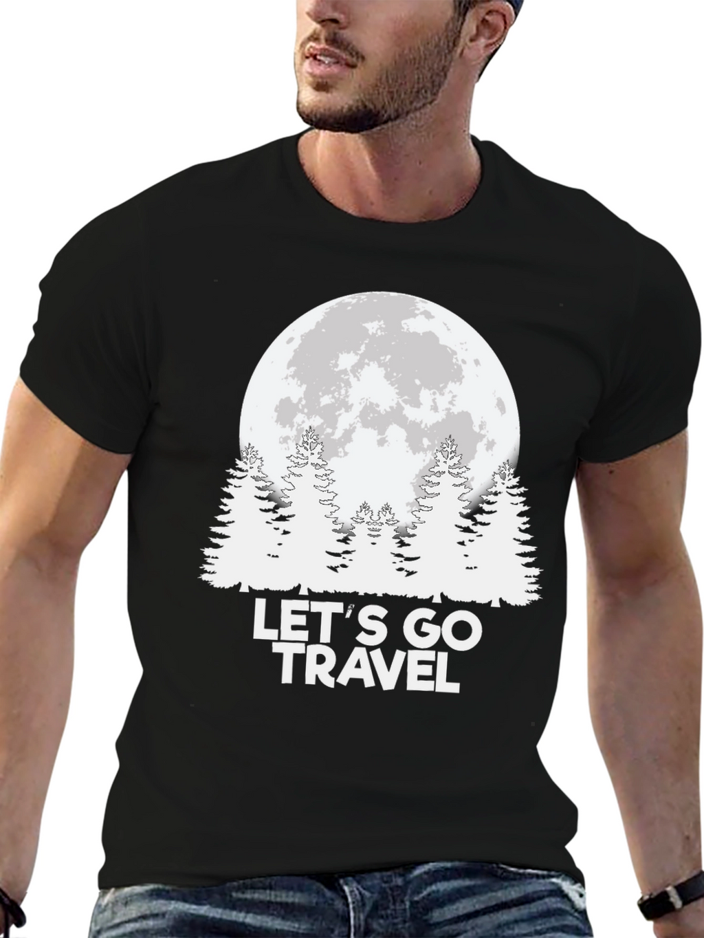 Lets Go Travel Moon Graphic Tee - Black