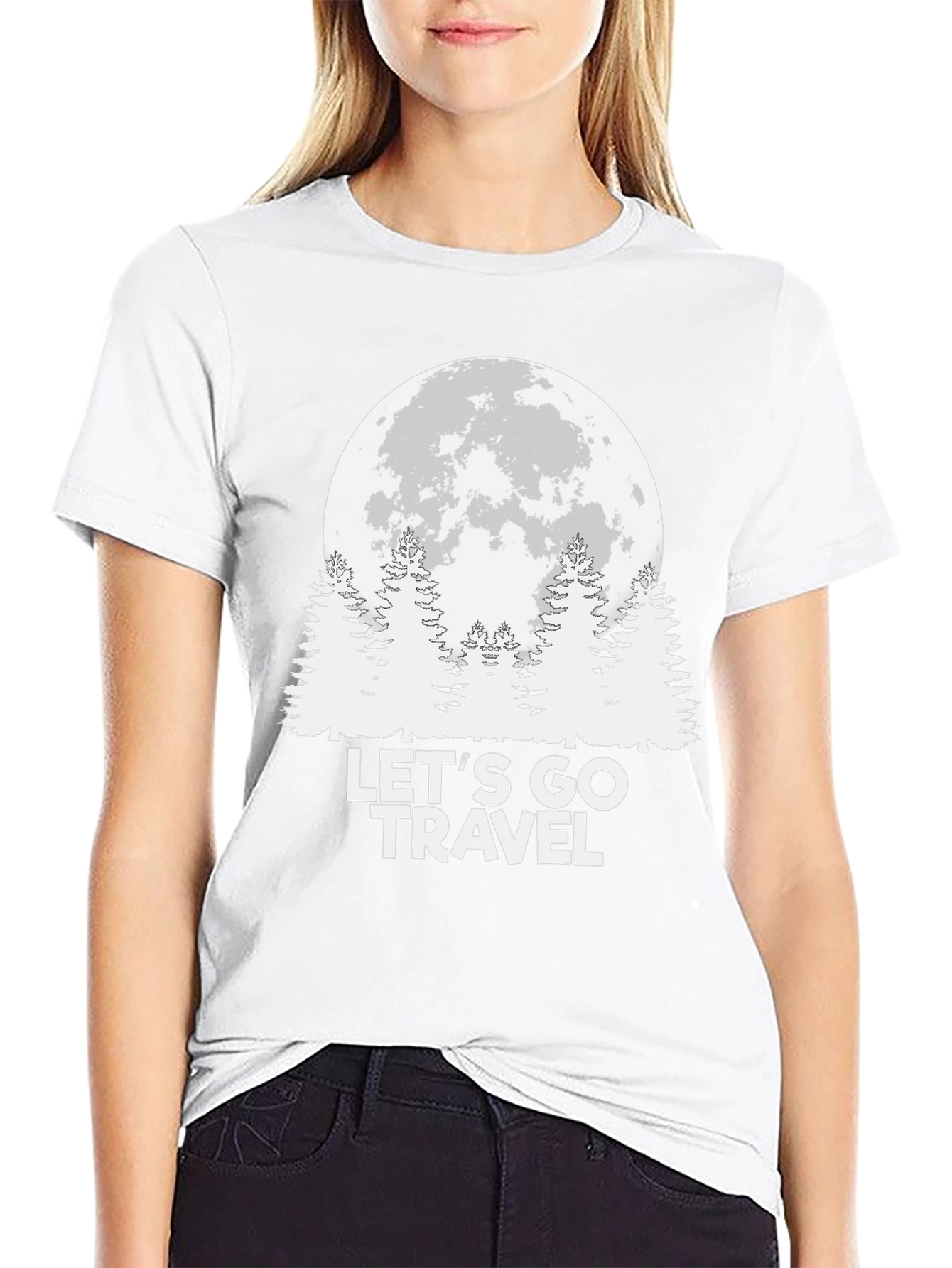 Lets Go Travel Moon Graphic Tee - Black