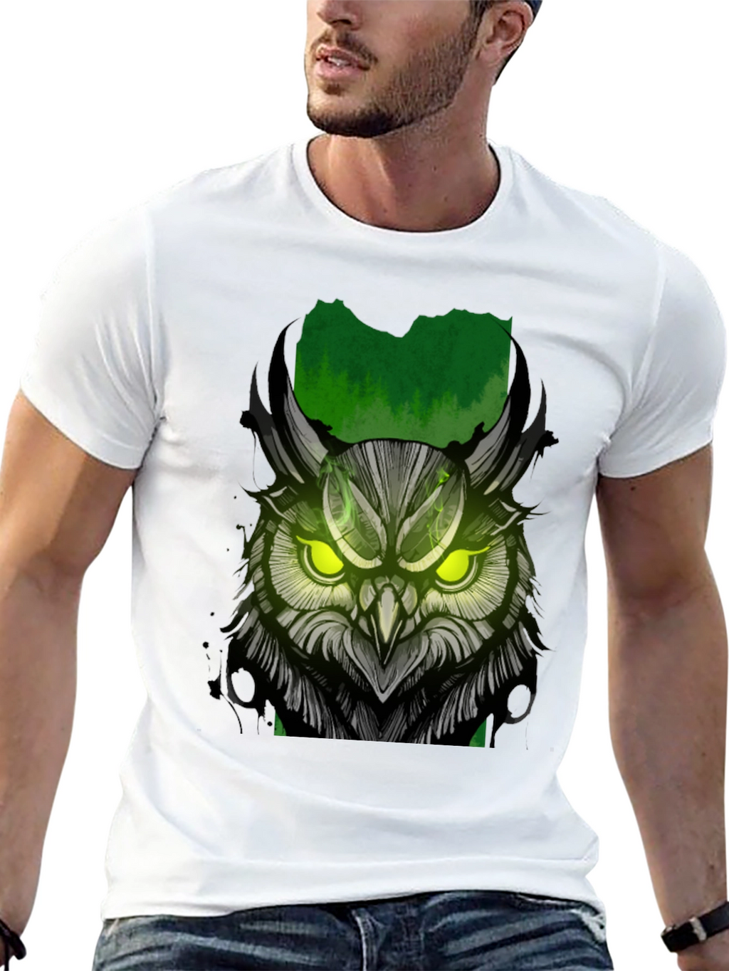 Owl Graphic Print T-Shirt - Black