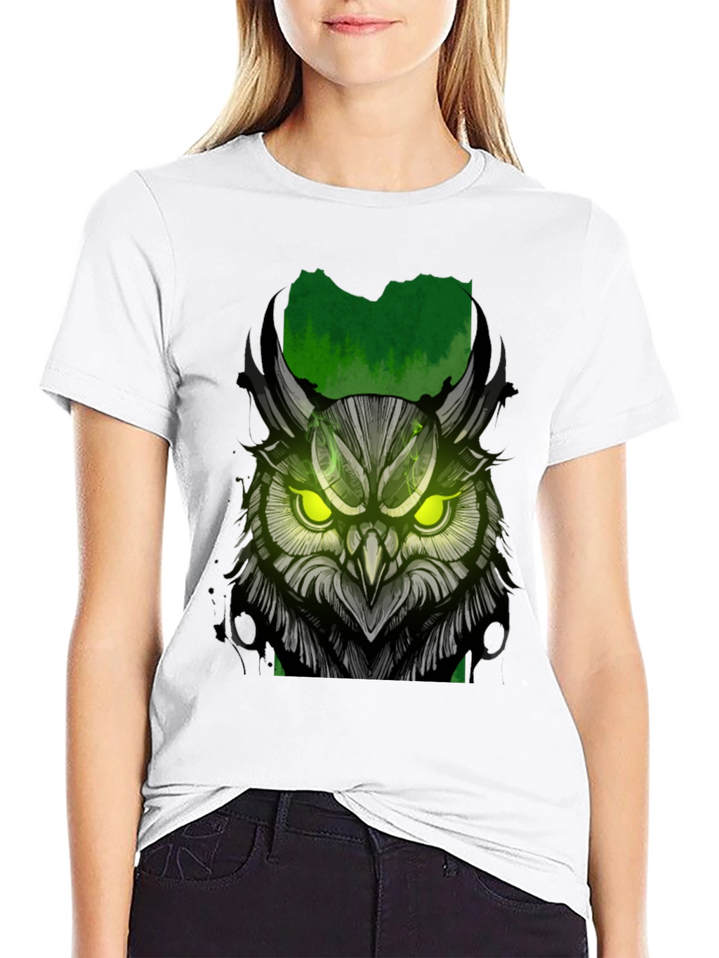 Owl Graphic Print T-Shirt - Black