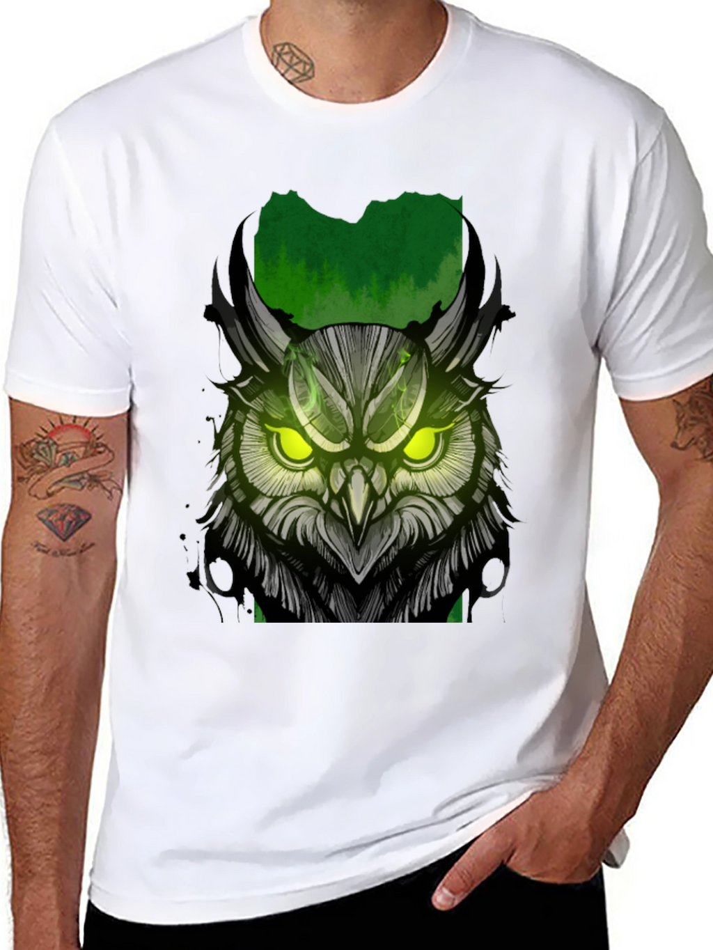 Owl Graphic Print T-Shirt - Black