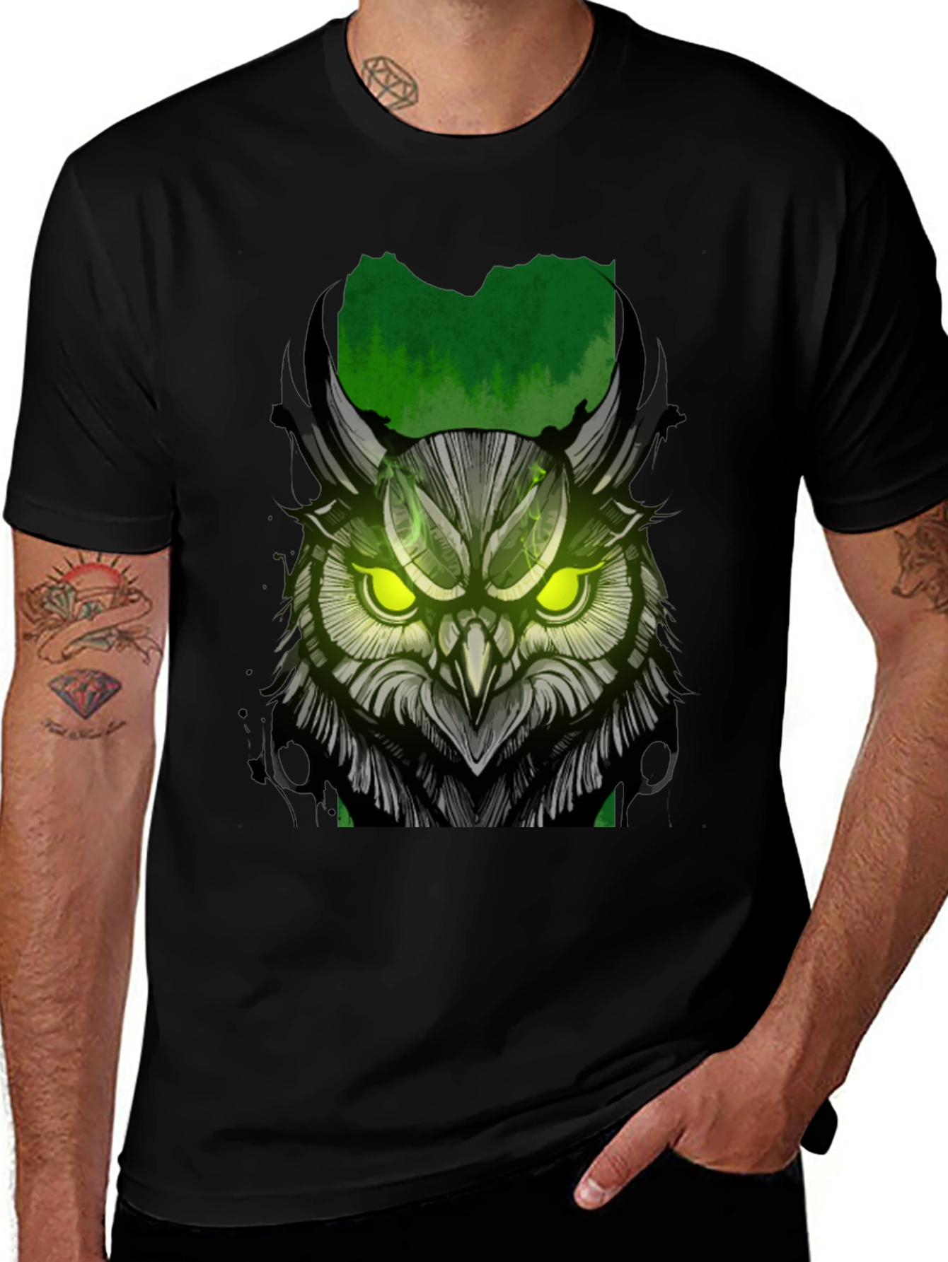Owl Graphic Print T-Shirt - Black