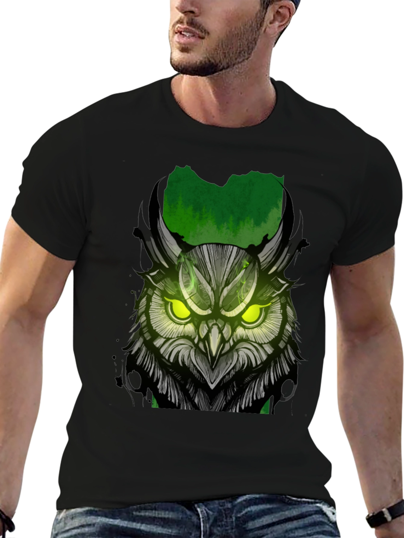 Owl Graphic Print T-Shirt - Black
