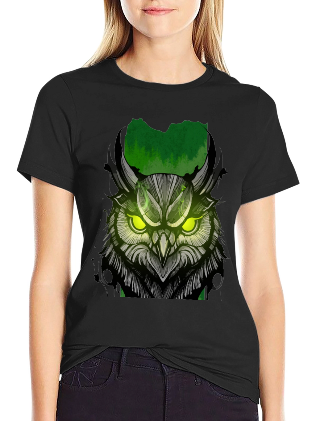 Owl Graphic Print T-Shirt - Black