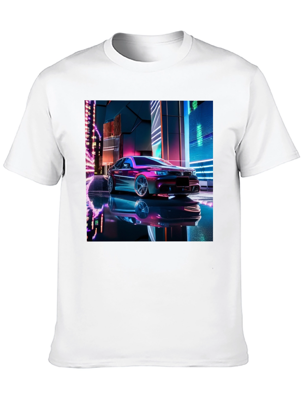 Neon Car Graphic Tee - Futuristic Style Black T-Shirt