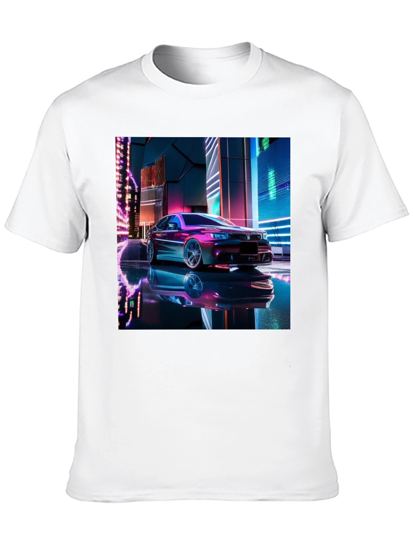 Neon Car Graphic Tee - Futuristic Style Black T-Shirt