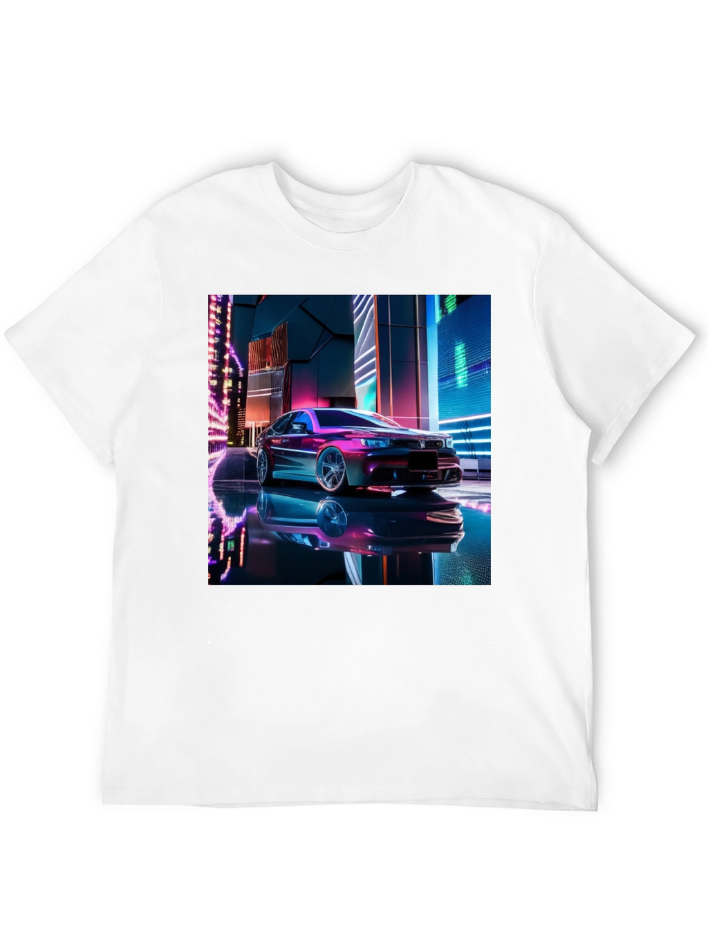 Neon Car Graphic Tee - Futuristic Style Black T-Shirt