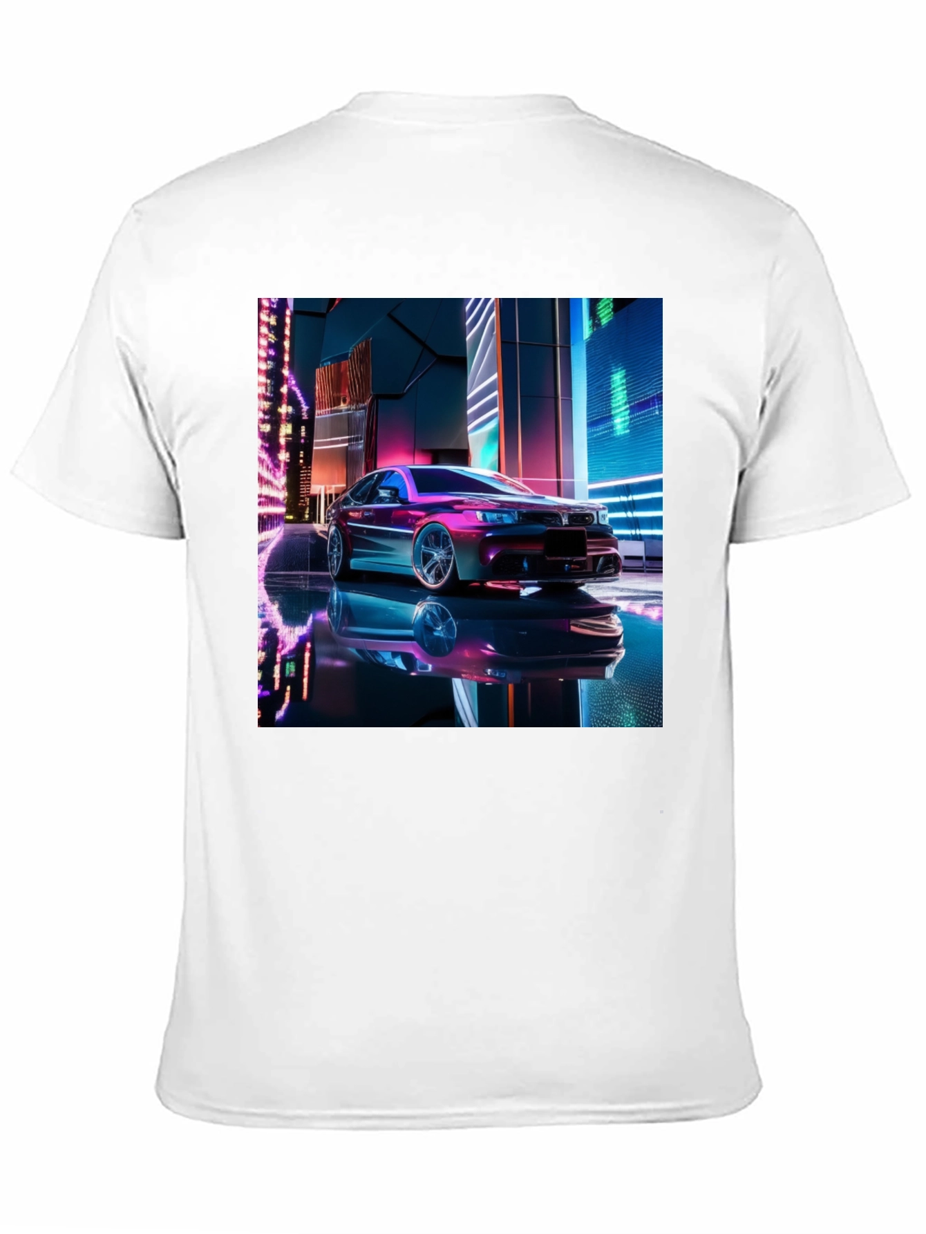 Neon Car Graphic Tee - Futuristic Style Black T-Shirt