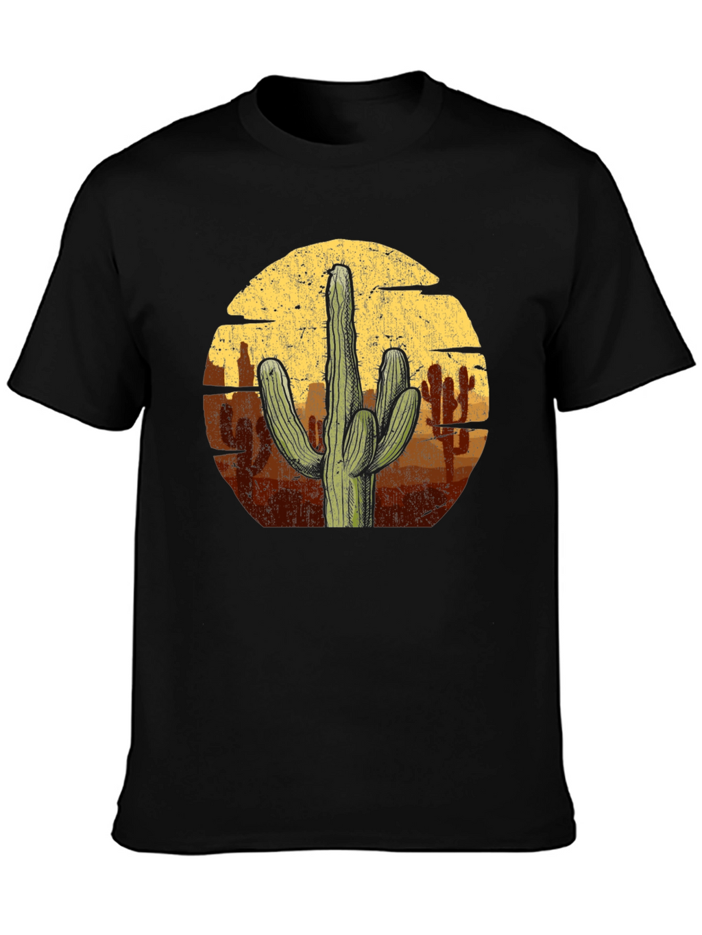 Cactus Desert Graphic Tee - Black Cotton T-Shirt