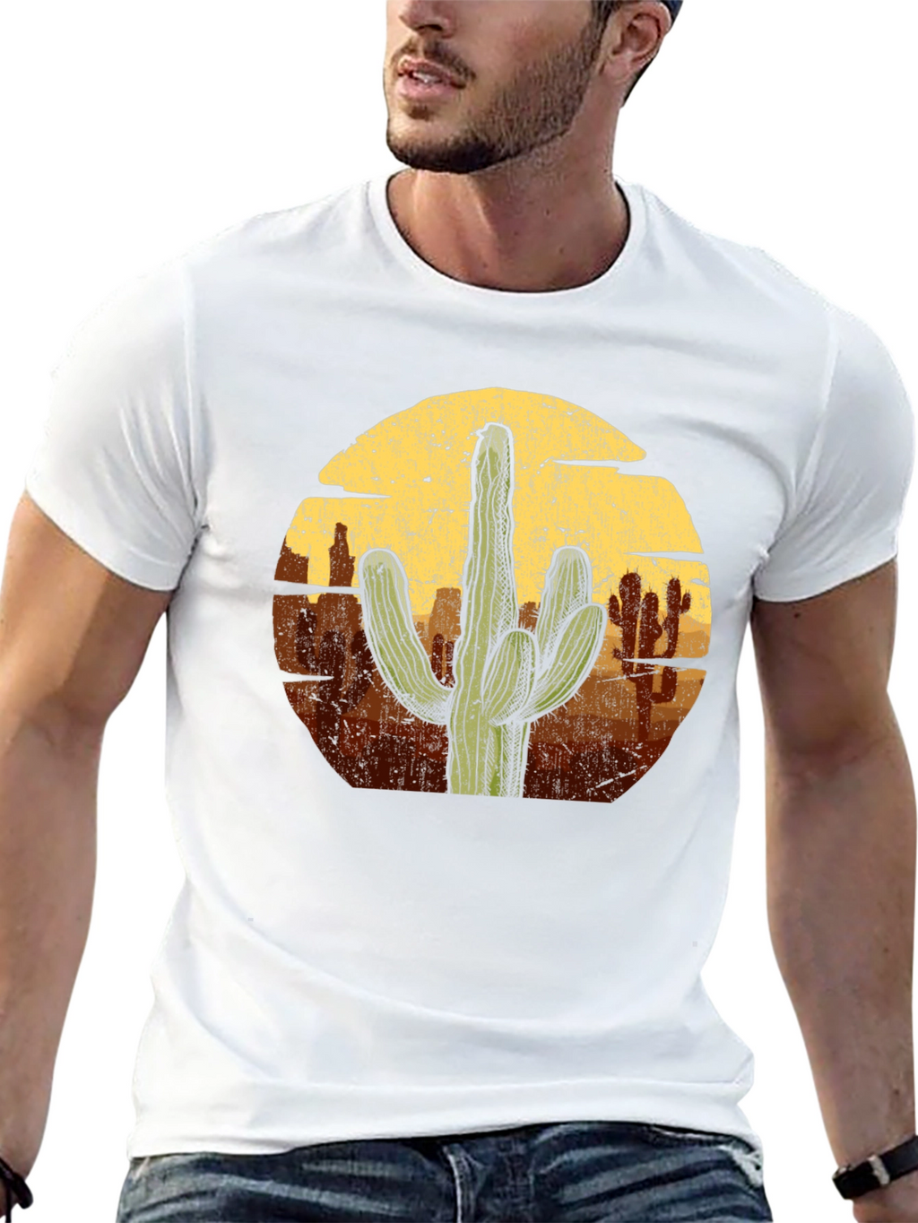 Cactus Desert Graphic Tee - Black Cotton T-Shirt