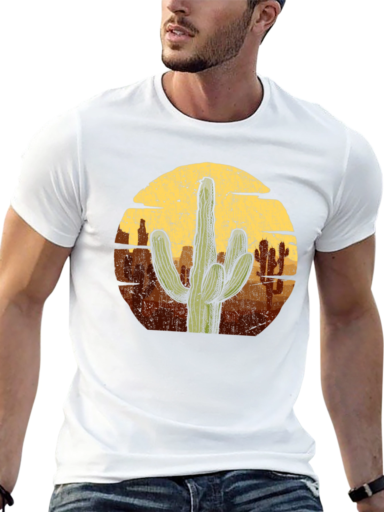 Cactus Desert Graphic Tee - Black Cotton T-Shirt