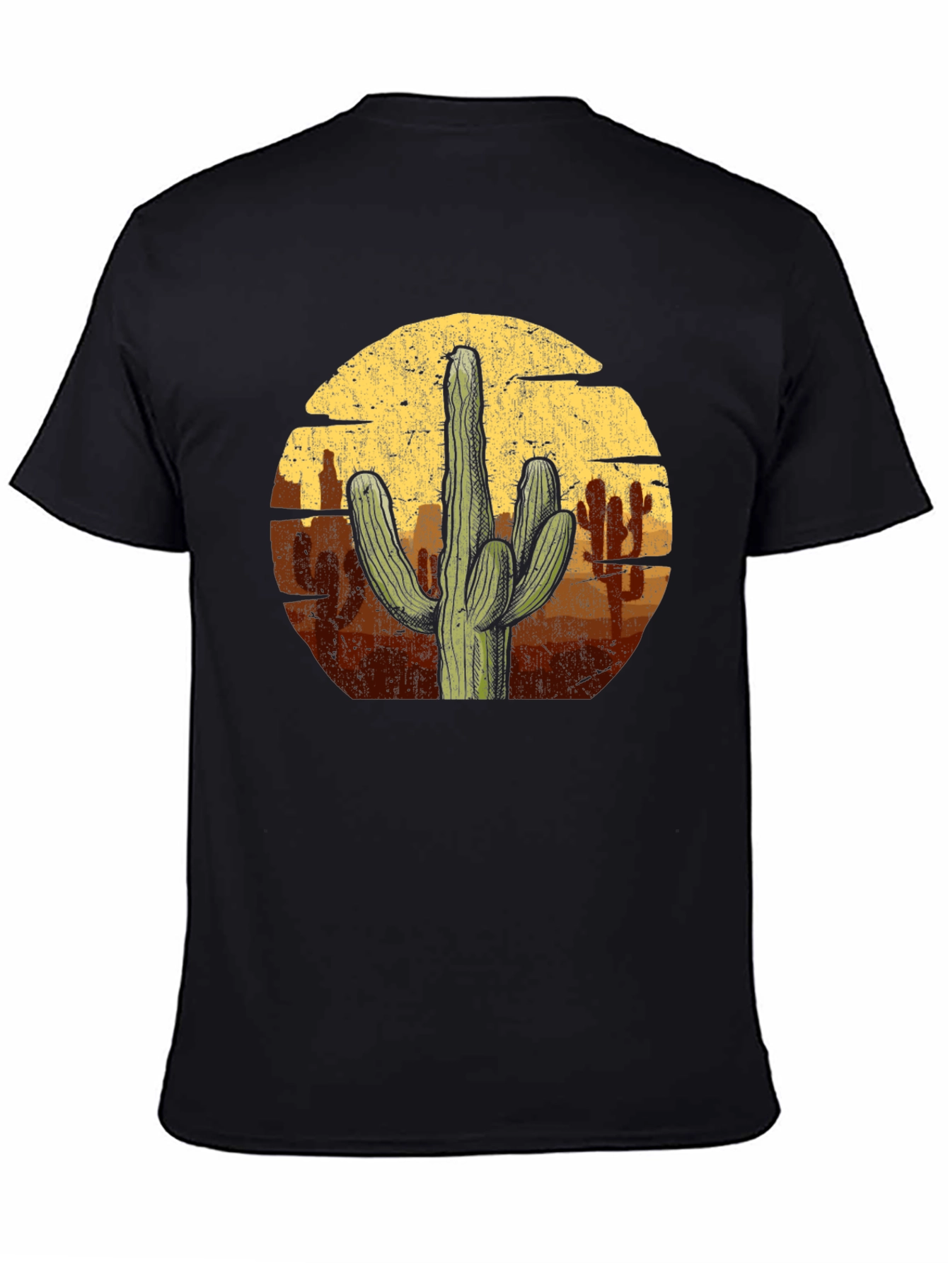Cactus Desert Graphic Tee - Black Cotton T-Shirt