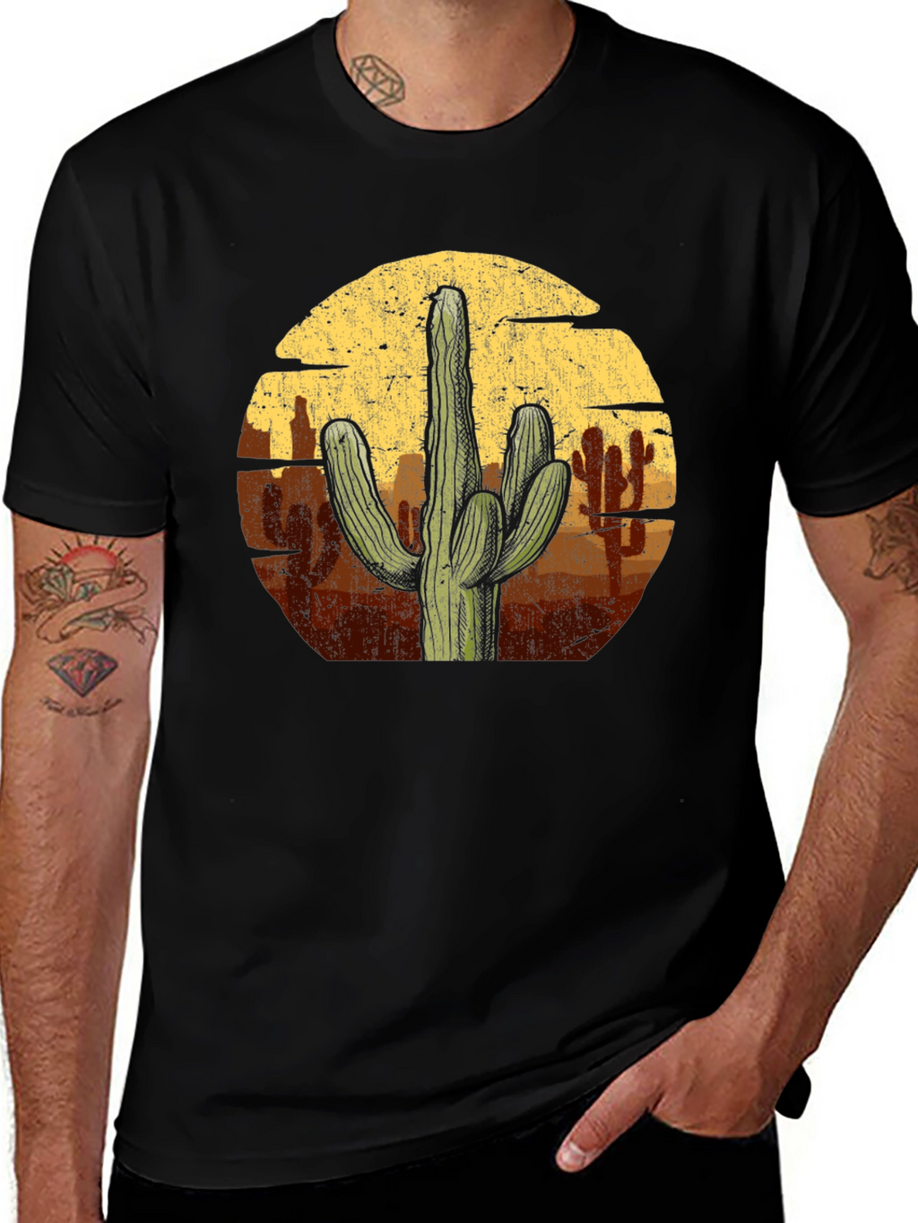 Cactus Desert Graphic Tee - Black Cotton T-Shirt