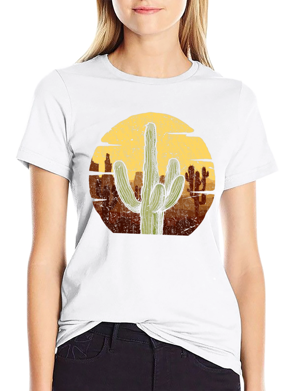 Cactus Desert Graphic Tee - Black Cotton T-Shirt