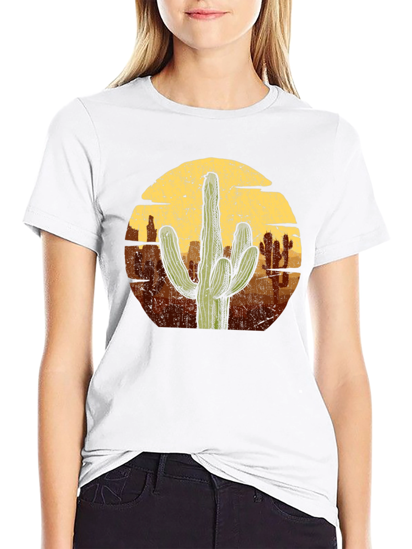 Cactus Desert Graphic Tee - Black Cotton T-Shirt