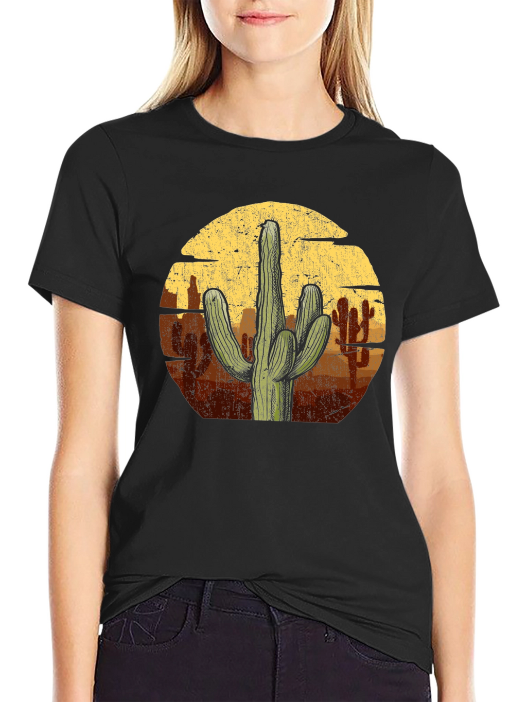 Cactus Desert Graphic Tee - Black Cotton T-Shirt