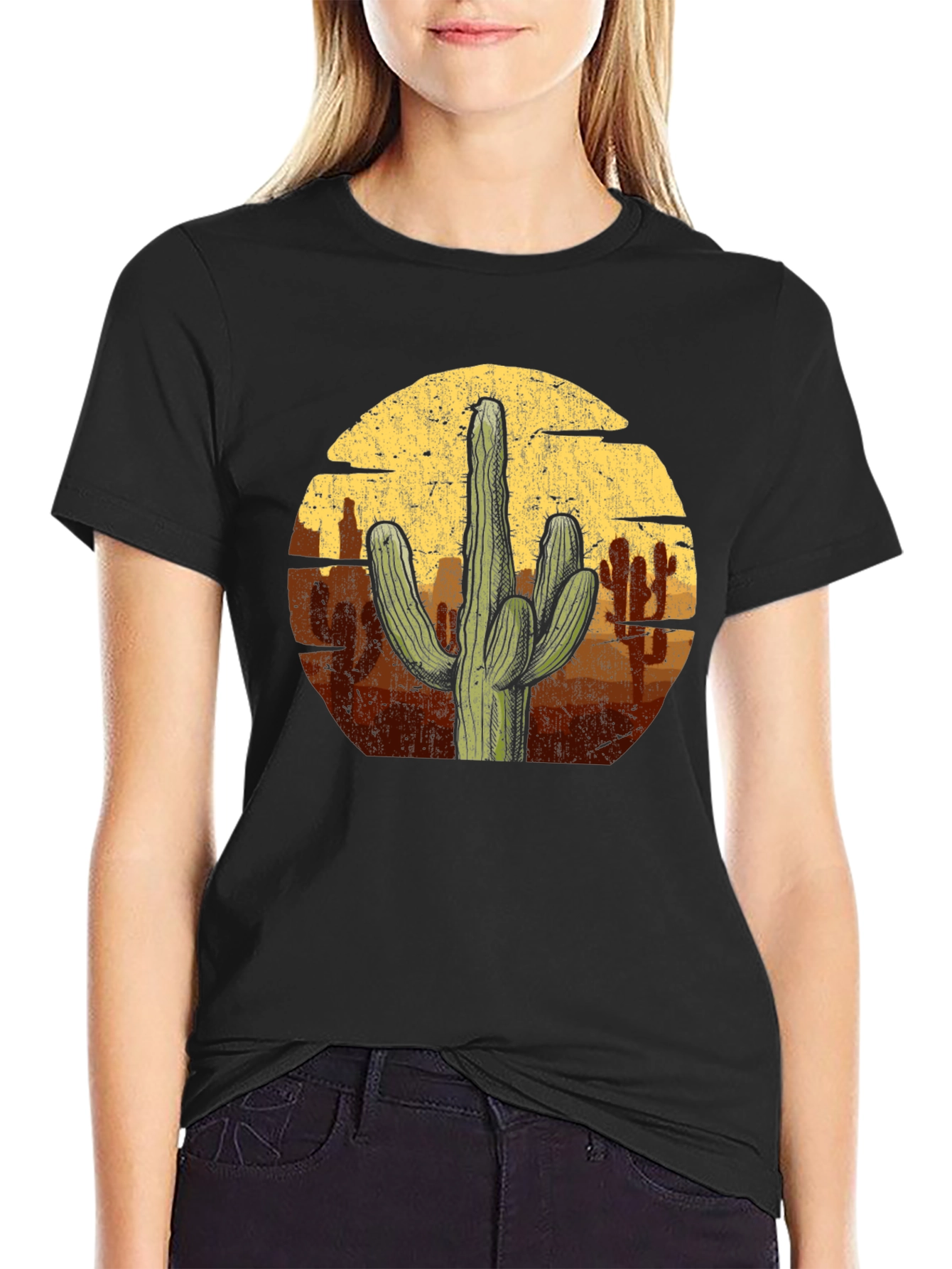 Cactus Desert Graphic Tee - Black Cotton T-Shirt