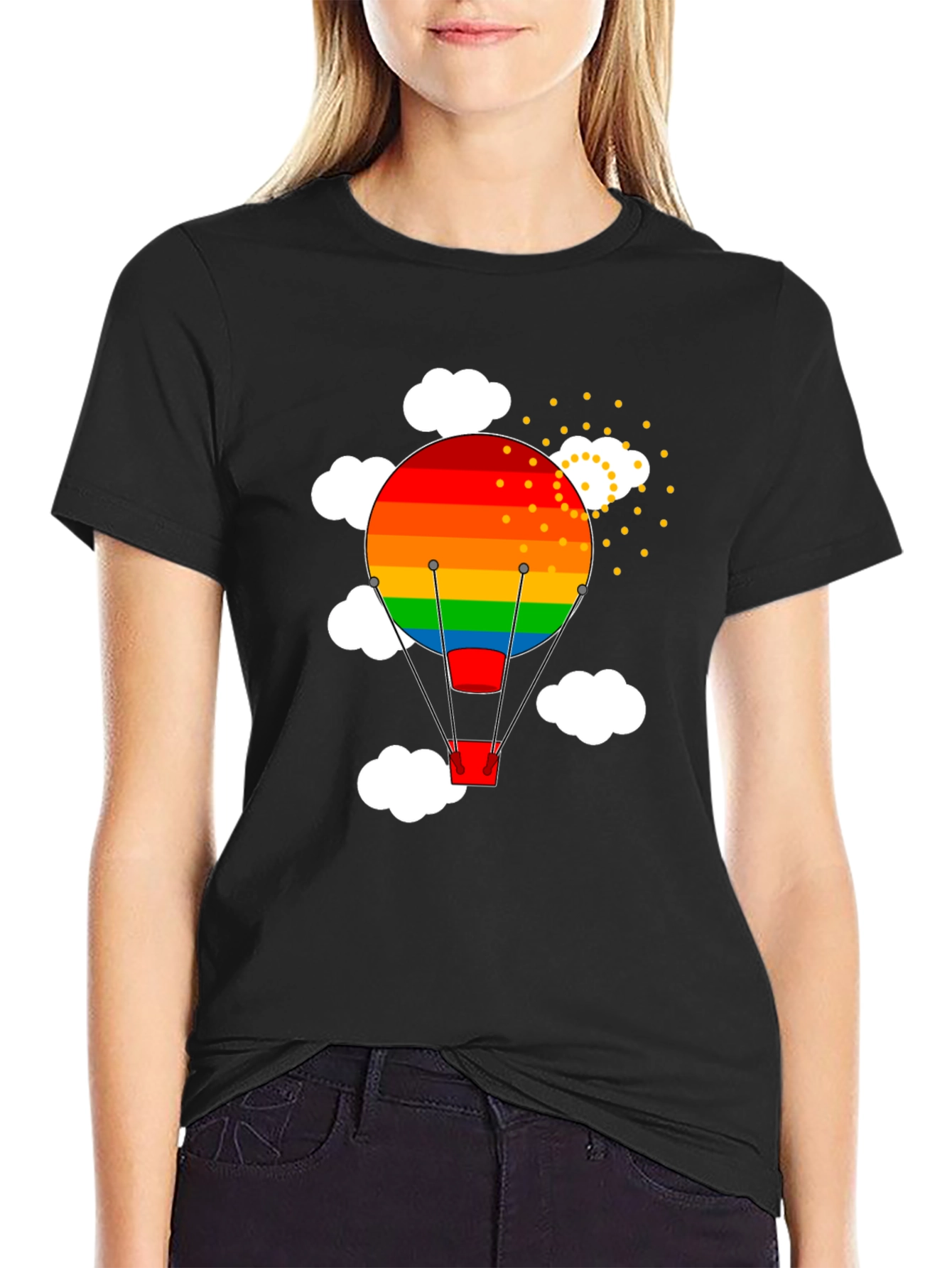 Rainbow Hot Air Balloon Graphic Tee