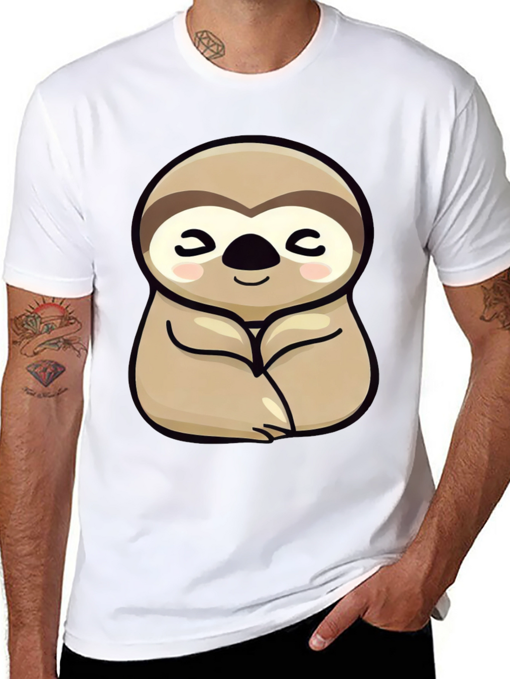 Cute Sloth Graphic Tee - Relaxed Fit Black T-Shirt