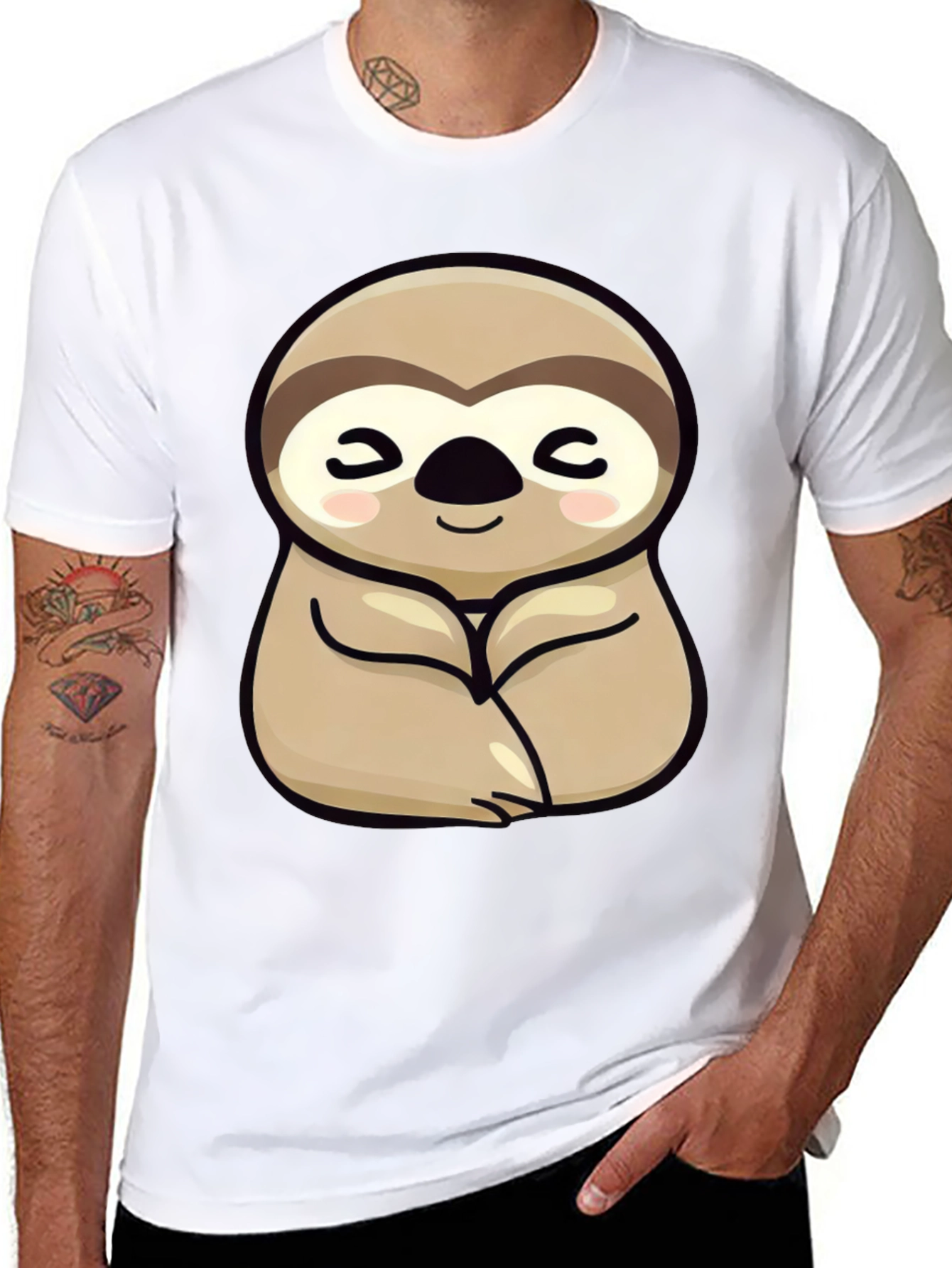 Cute Sloth Graphic Tee - Relaxed Fit Black T-Shirt