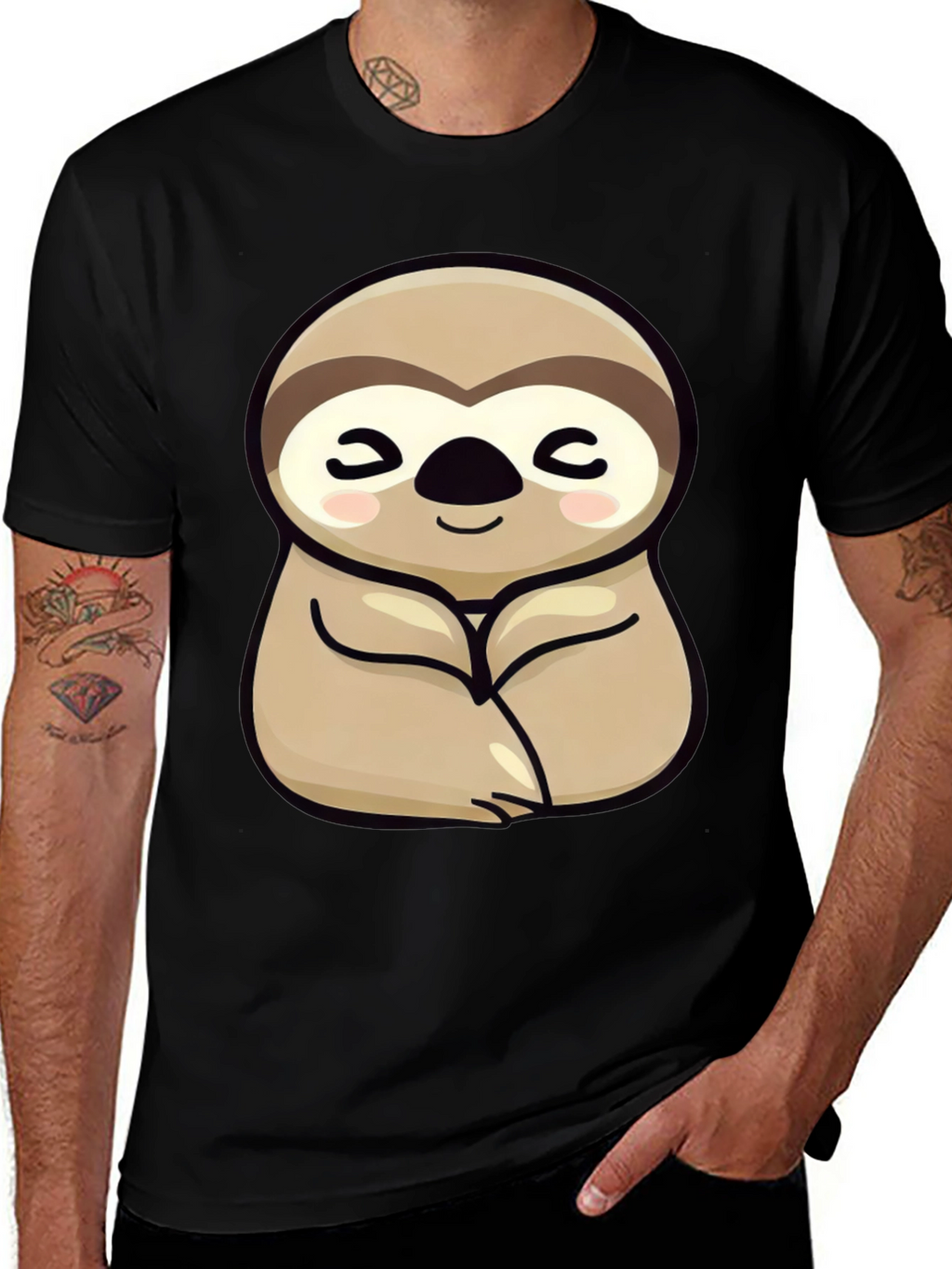 Cute Sloth Graphic Tee - Relaxed Fit Black T-Shirt