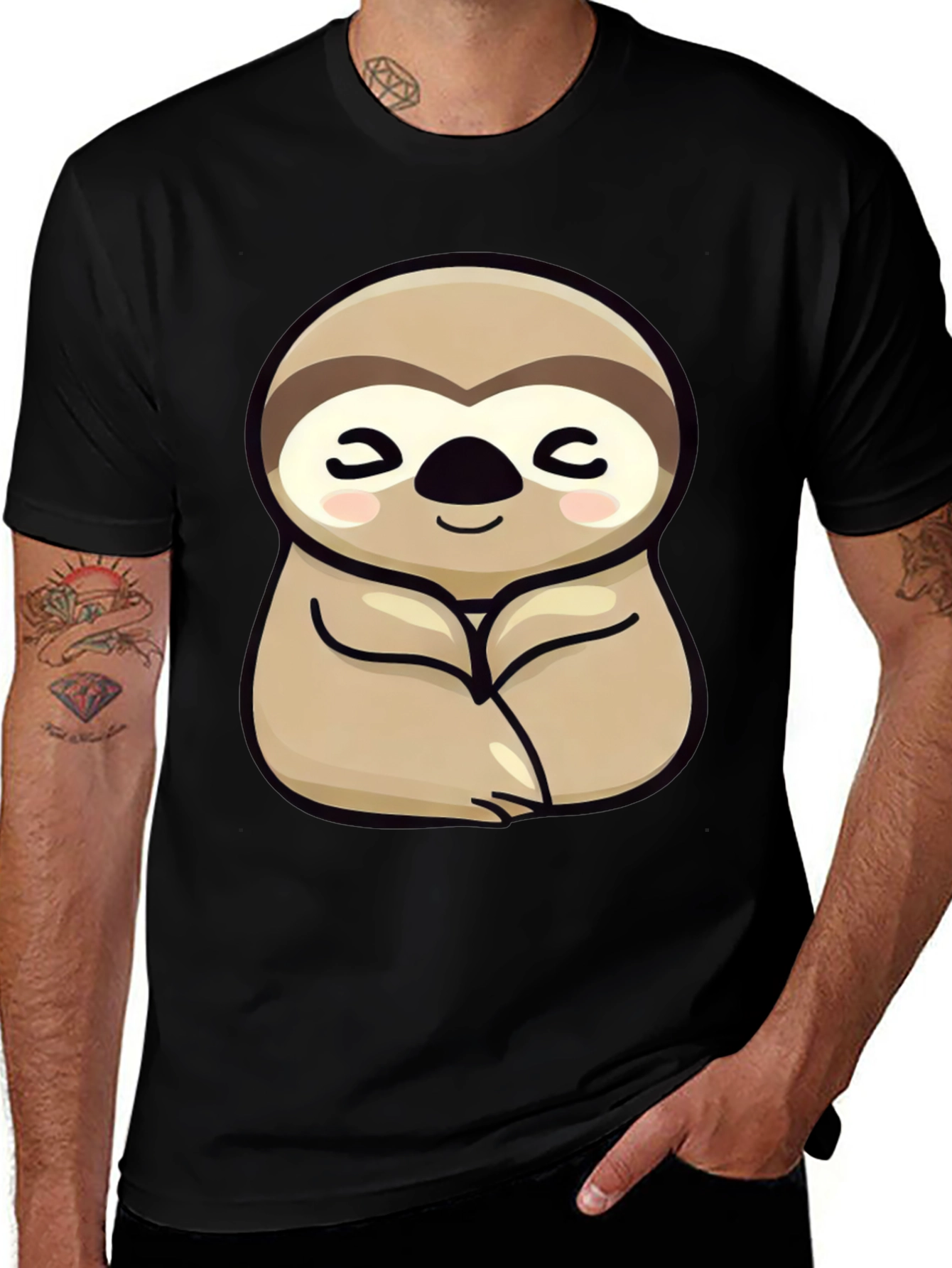 Cute Sloth Graphic Tee - Relaxed Fit Black T-Shirt