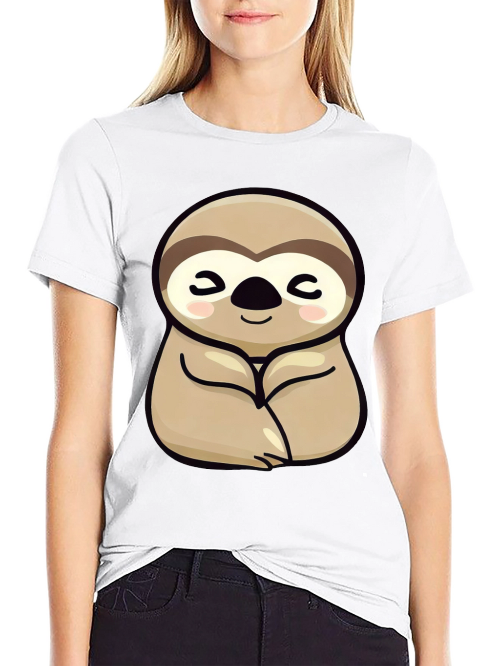 Cute Sloth Graphic Tee - Relaxed Fit Black T-Shirt
