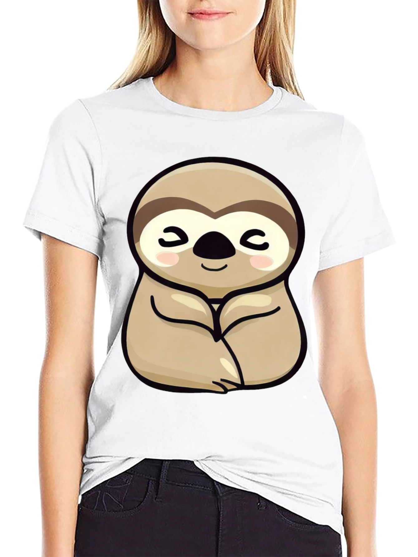 Cute Sloth Graphic Tee - Relaxed Fit Black T-Shirt