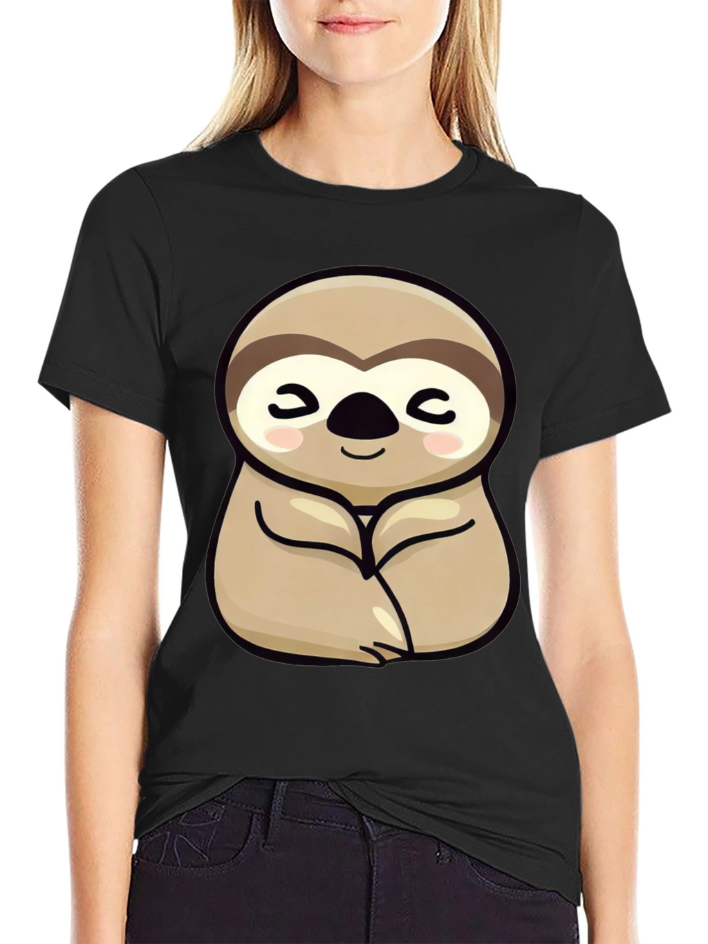 Cute Sloth Graphic Tee - Relaxed Fit Black T-Shirt