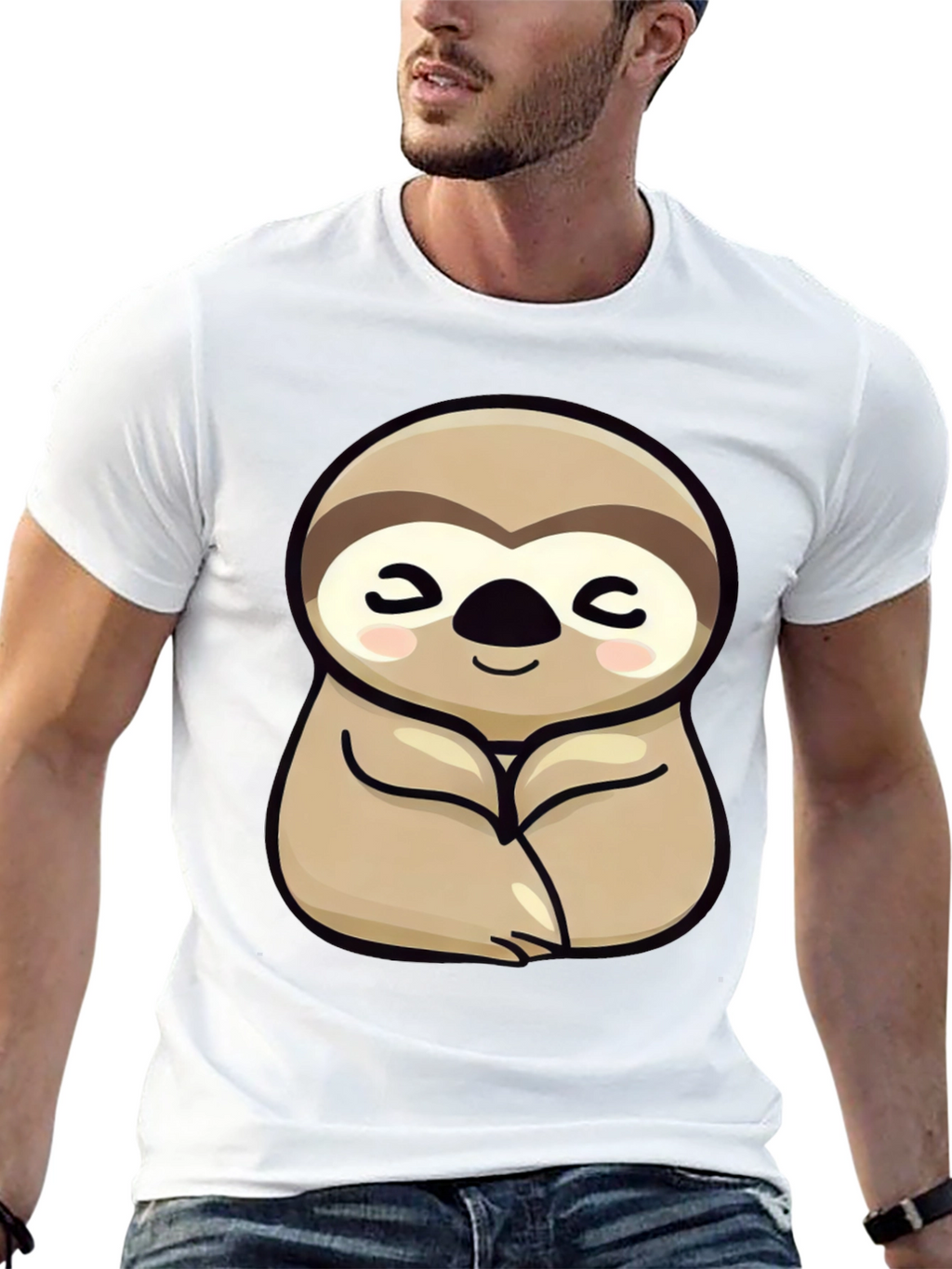 Cute Sloth Graphic Tee - Relaxed Fit Black T-Shirt