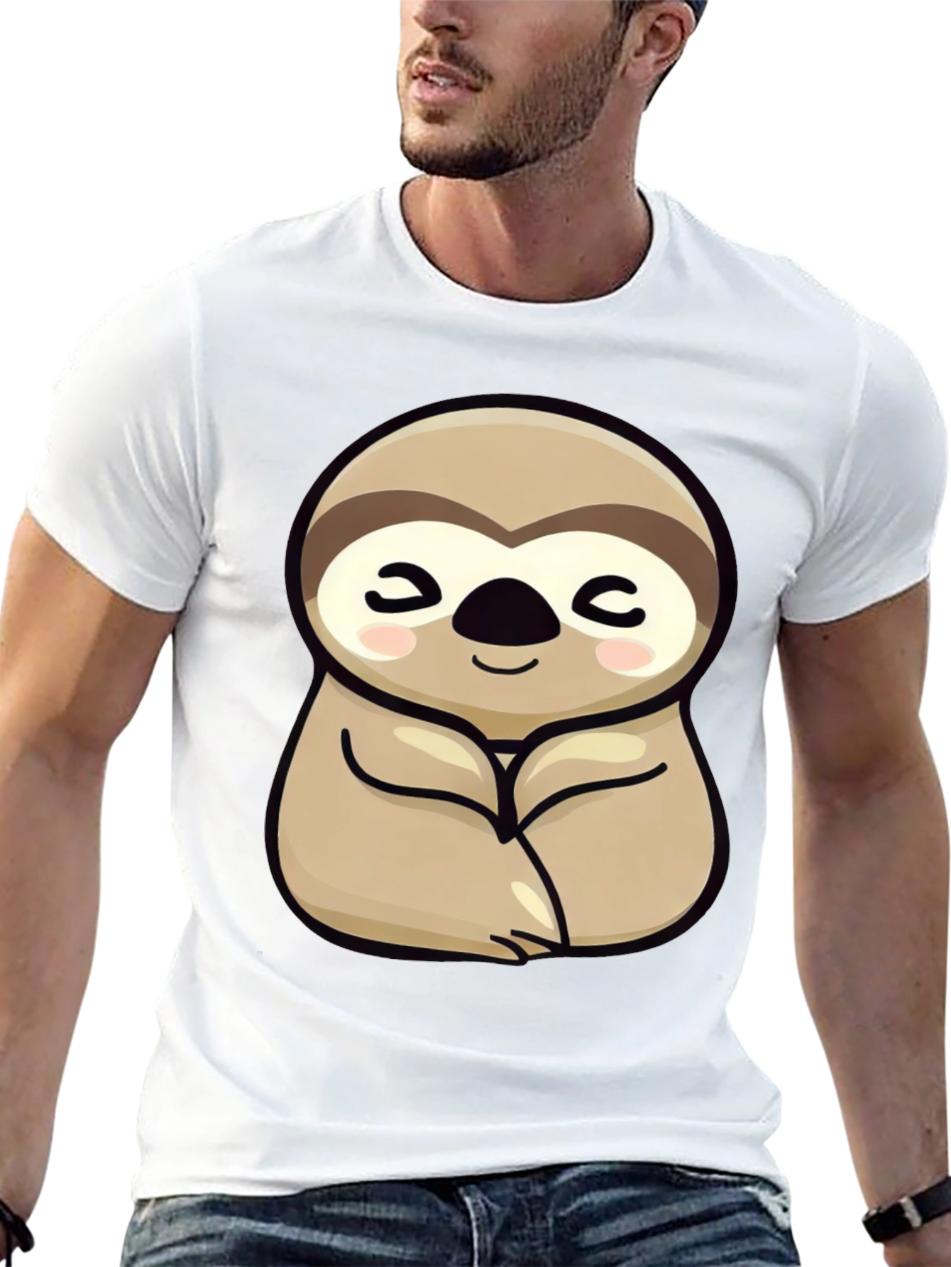 Cute Sloth Graphic Tee - Relaxed Fit Black T-Shirt