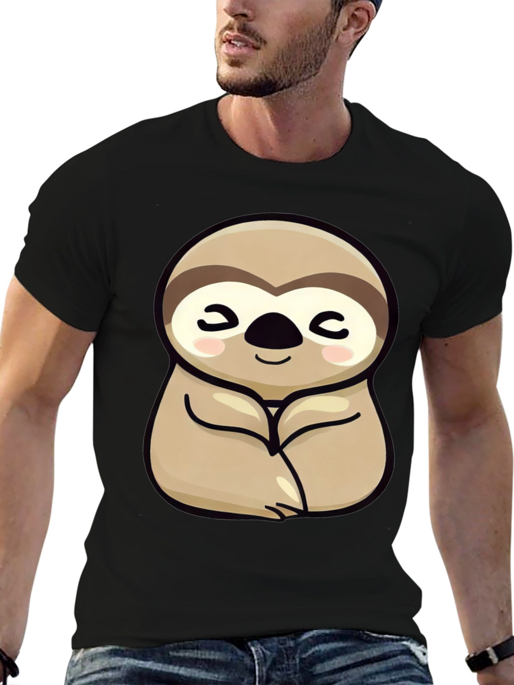Cute Sloth Graphic Tee - Relaxed Fit Black T-Shirt