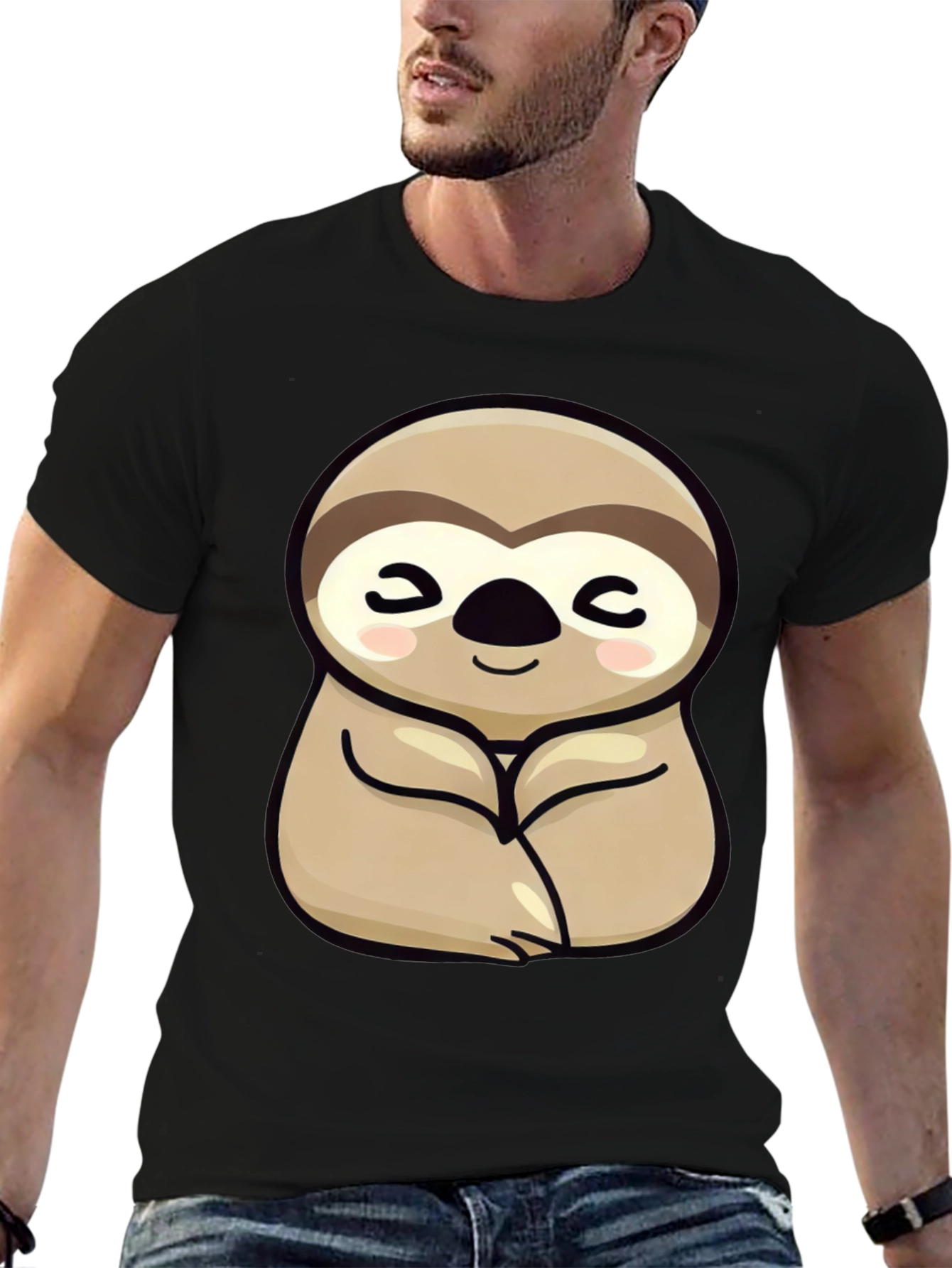 Cute Sloth Graphic Tee - Relaxed Fit Black T-Shirt