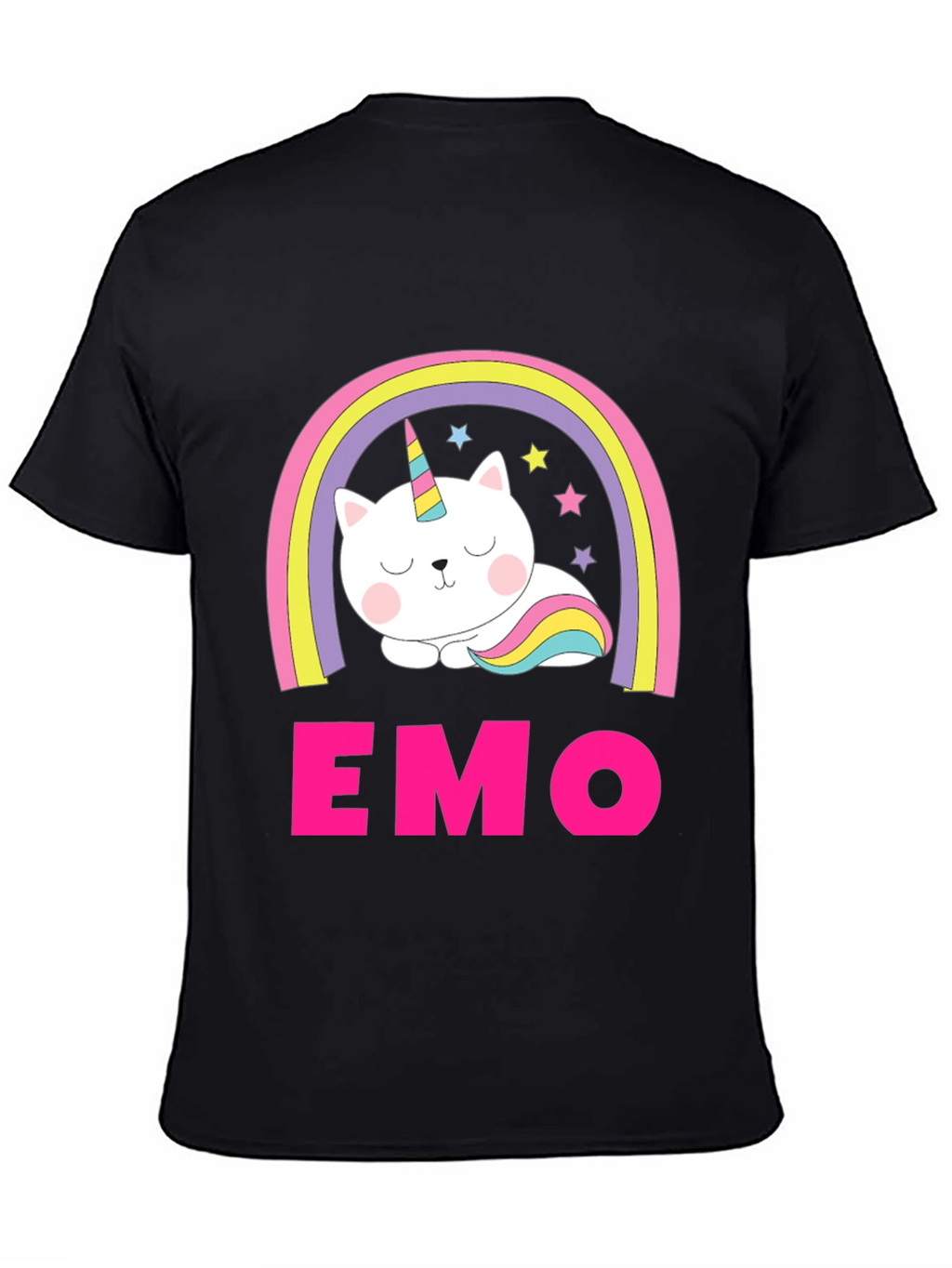 Emo Cat Unicorn Rainbow Graphic T-Shirt
