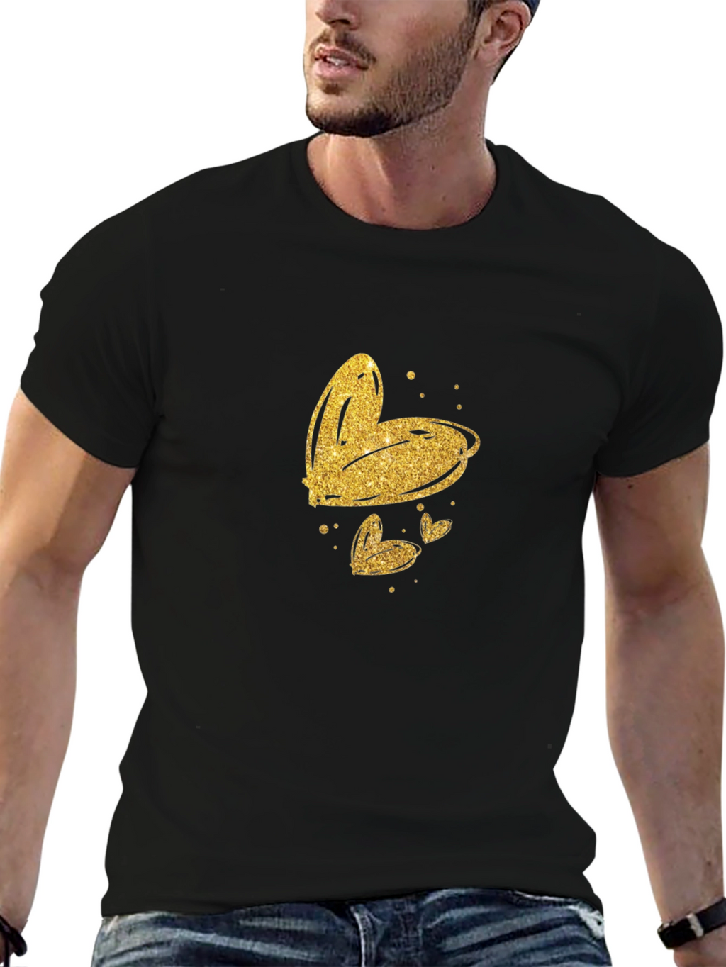 Golden Hearts Black T-Shirt