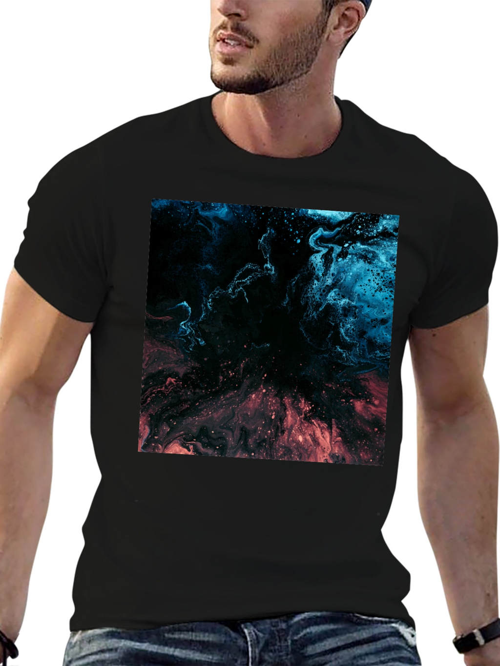 Abstract Nebula Graphic Black T-Shirt