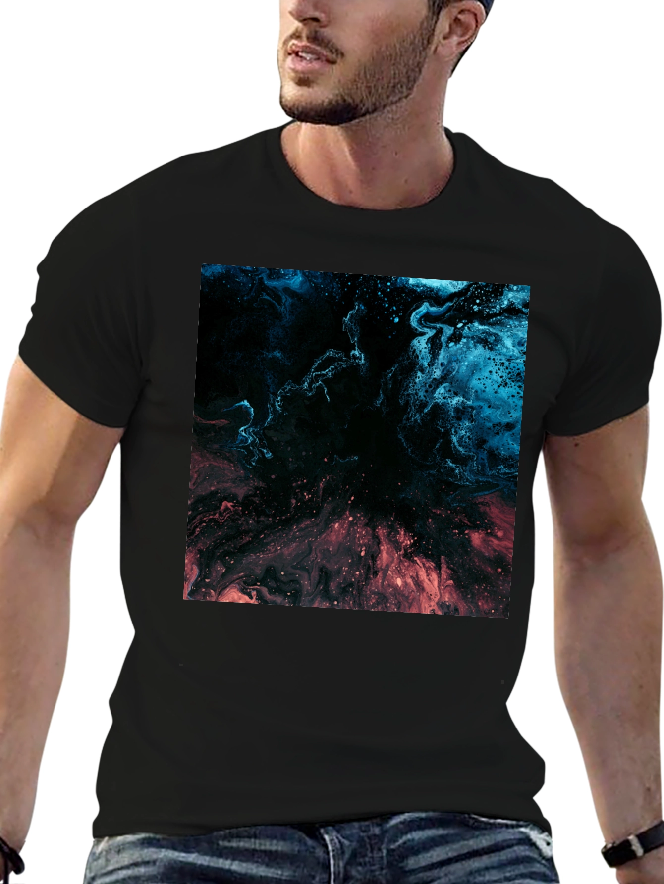 Abstract Nebula Graphic Black T-Shirt