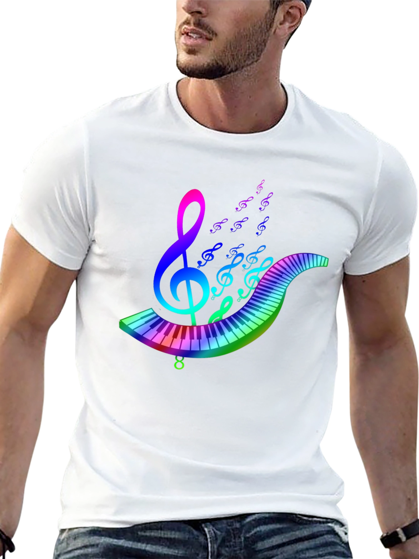 Rainbow Music T-Shirt - Musical Note & Keyboard Design