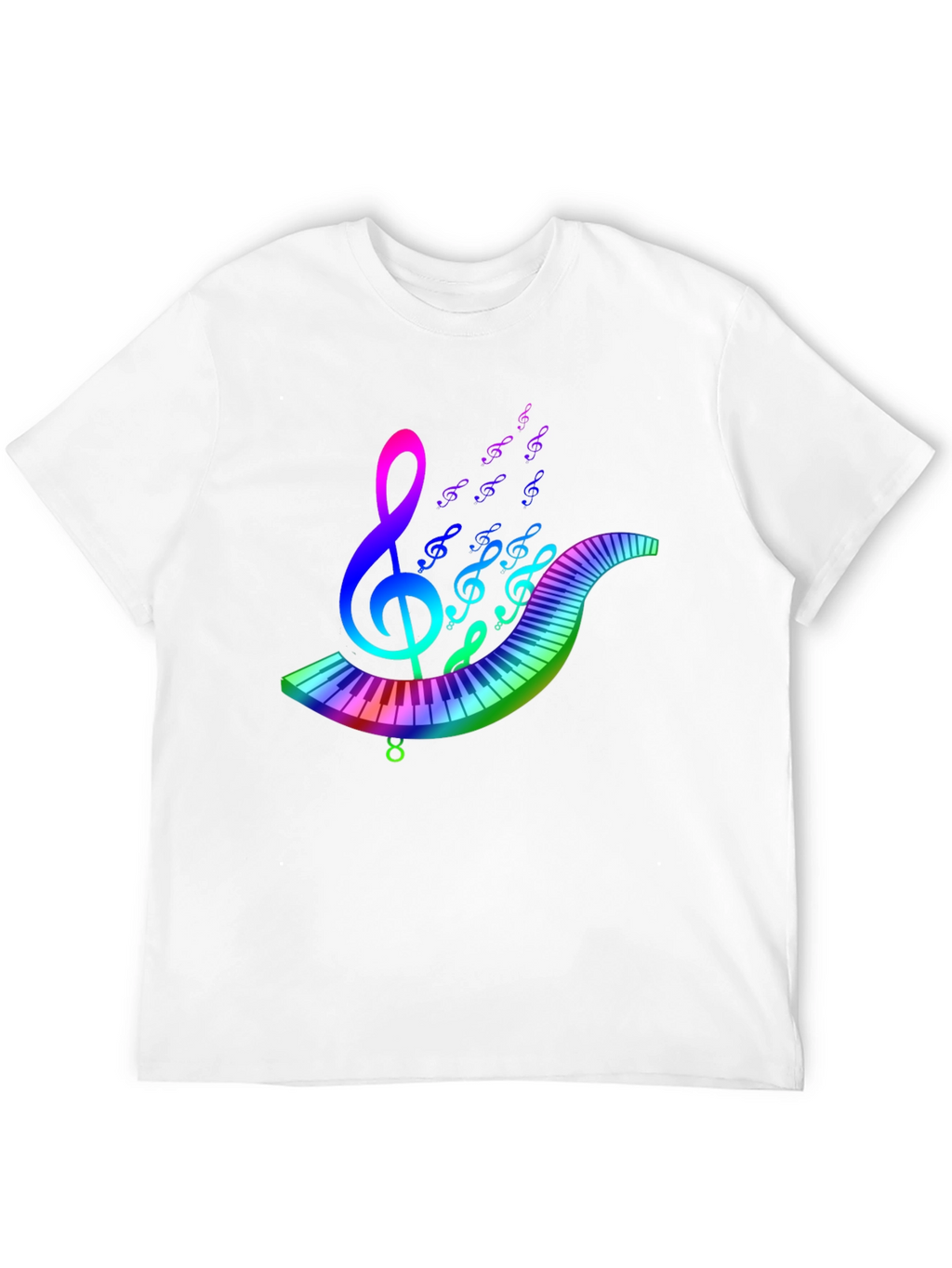 Rainbow Music T-Shirt - Musical Note & Keyboard Design