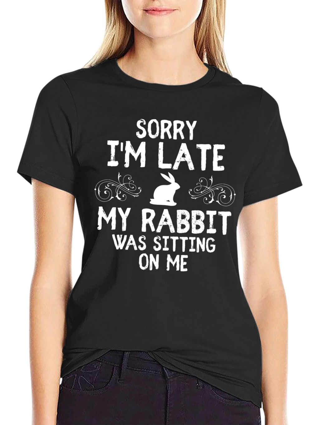 Funny Rabbit Graphic T-Shirt - Sorry Im Late