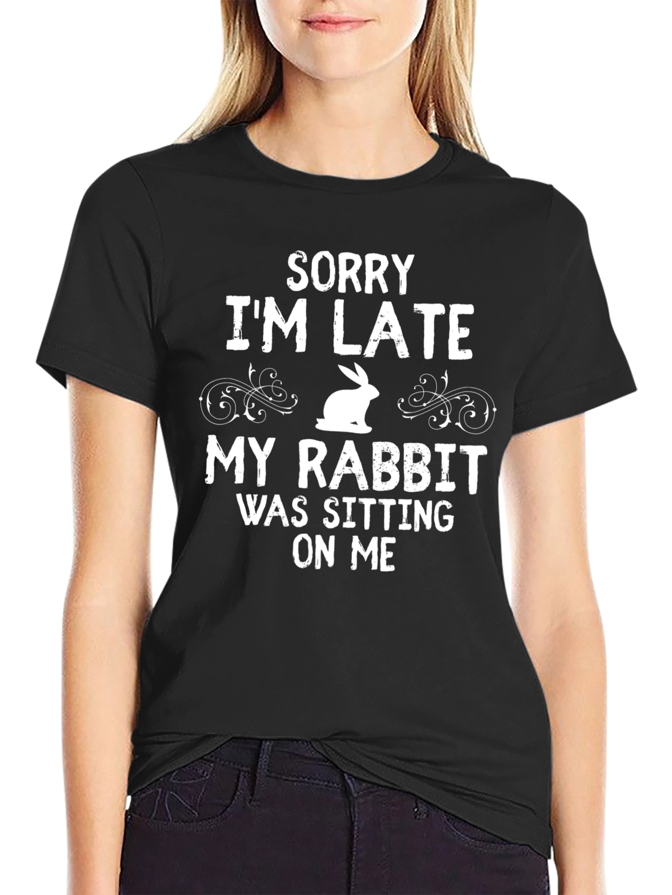 Funny Rabbit Graphic T-Shirt - Sorry Im Late