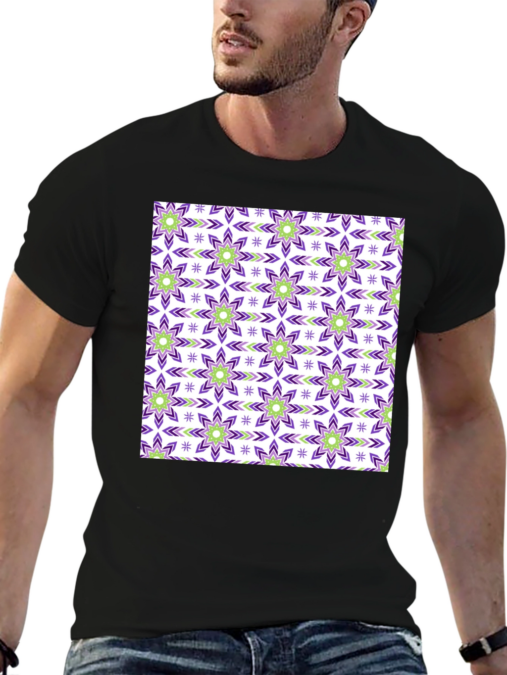 Patterned Crew Neck T-Shirt