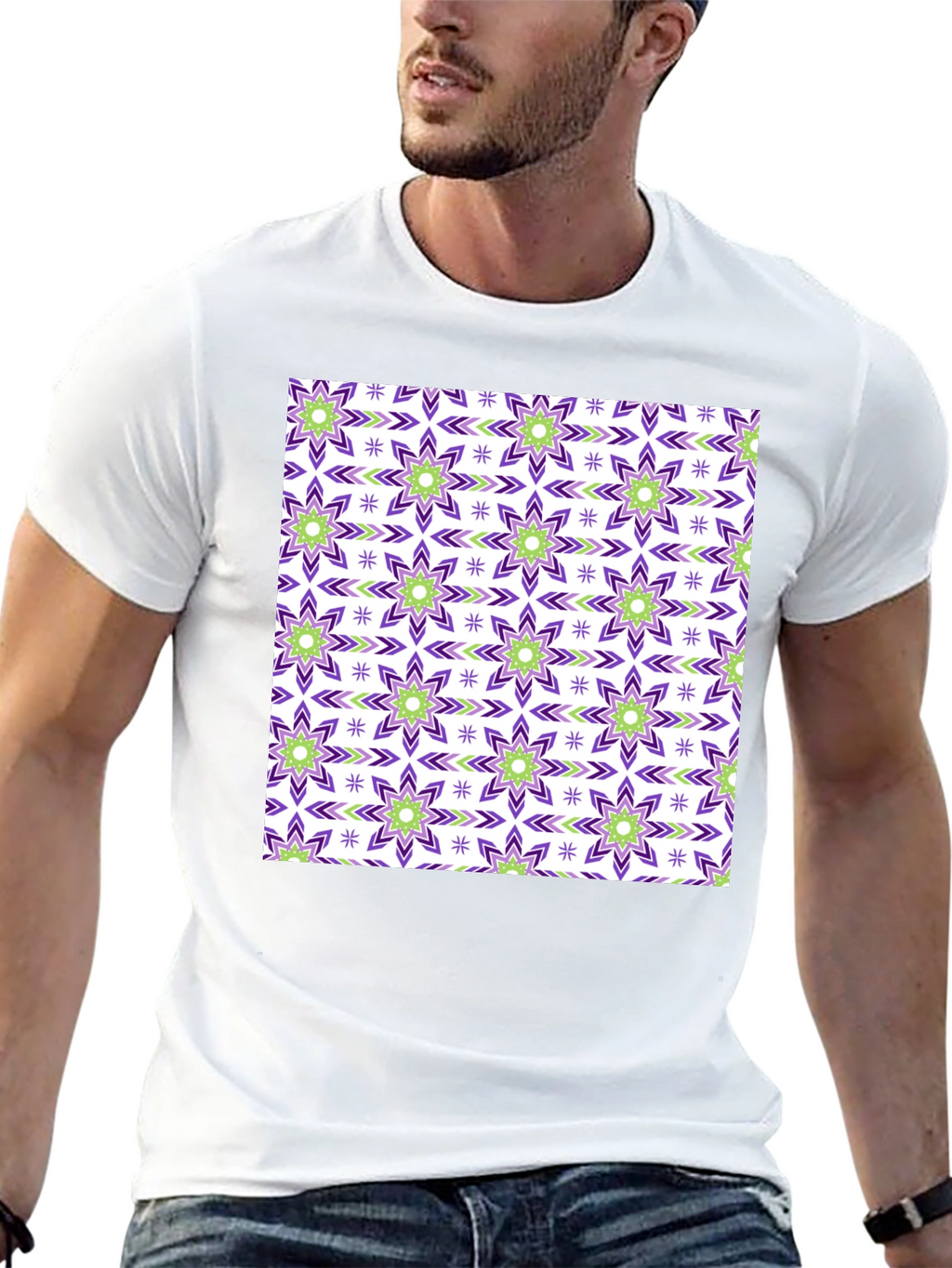 Patterned Crew Neck T-Shirt