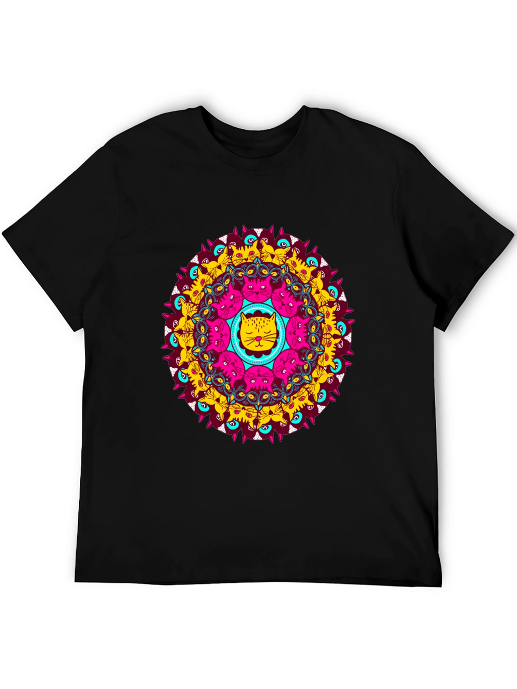 Cat Mandala Graphic Tee - Unique Design